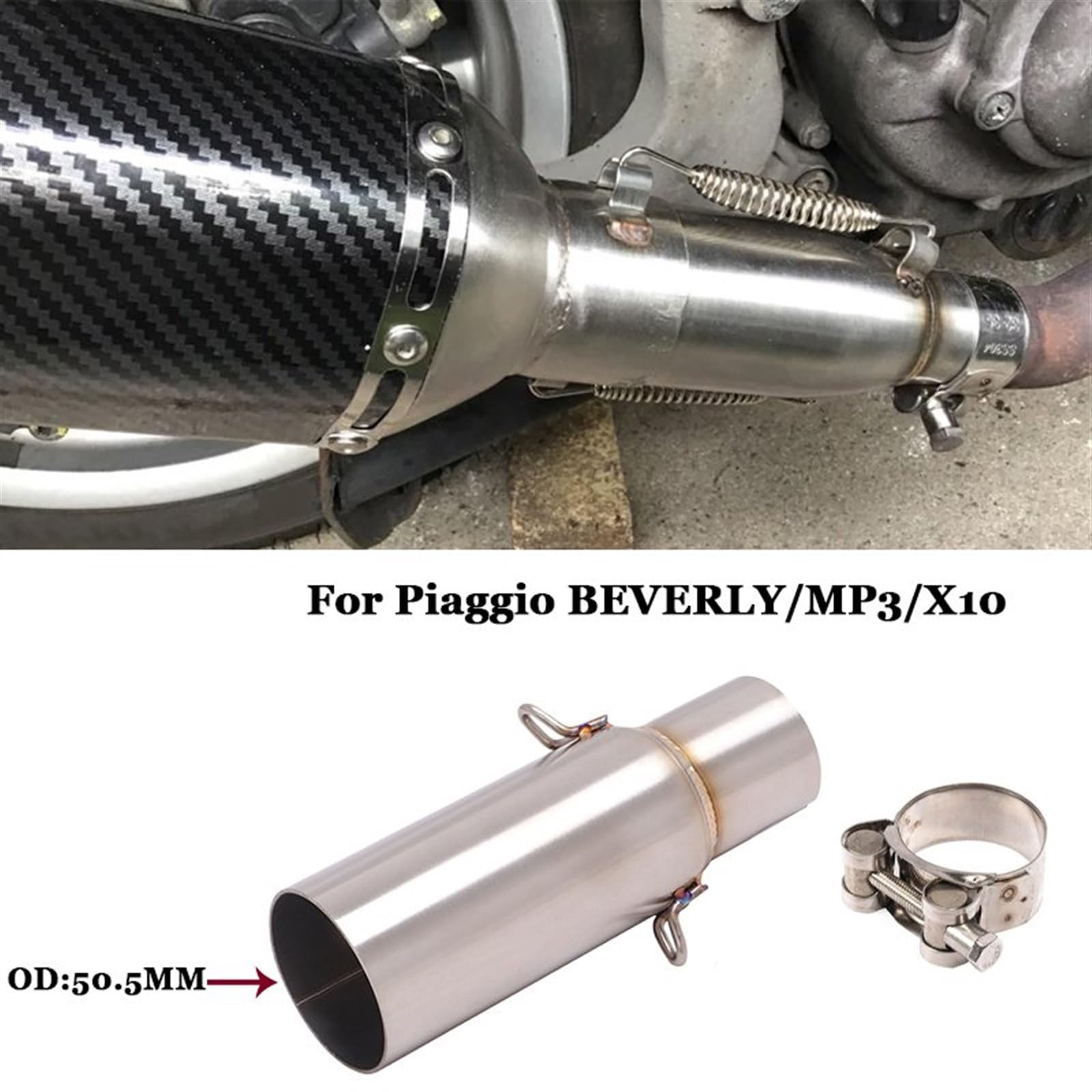 Escape Moto Para Piaggio Para BEVERLY Para MP3 Para X10 Tubo De Conexión Medio Escape Motocicleta Tubo Conexión Escape Antideslizante Para Motocicleta Tubo Medio Escape Motocicleta