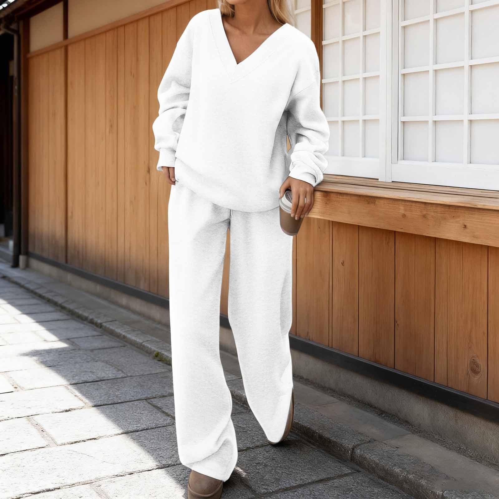 Generisch Tuta sportiva da donna, girocollo, maniche lunghe, pantaloni larghi