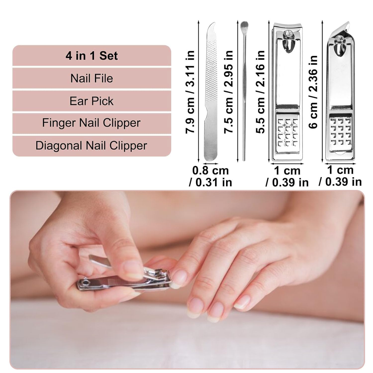 Juego de 24 juegos de manicura profesional de viaje a granel, kit de manicura de viaje 4 en 1 de acero inoxidable para adultos con funda, cortaúñas envuelto individualmente, a granel para personas sin
