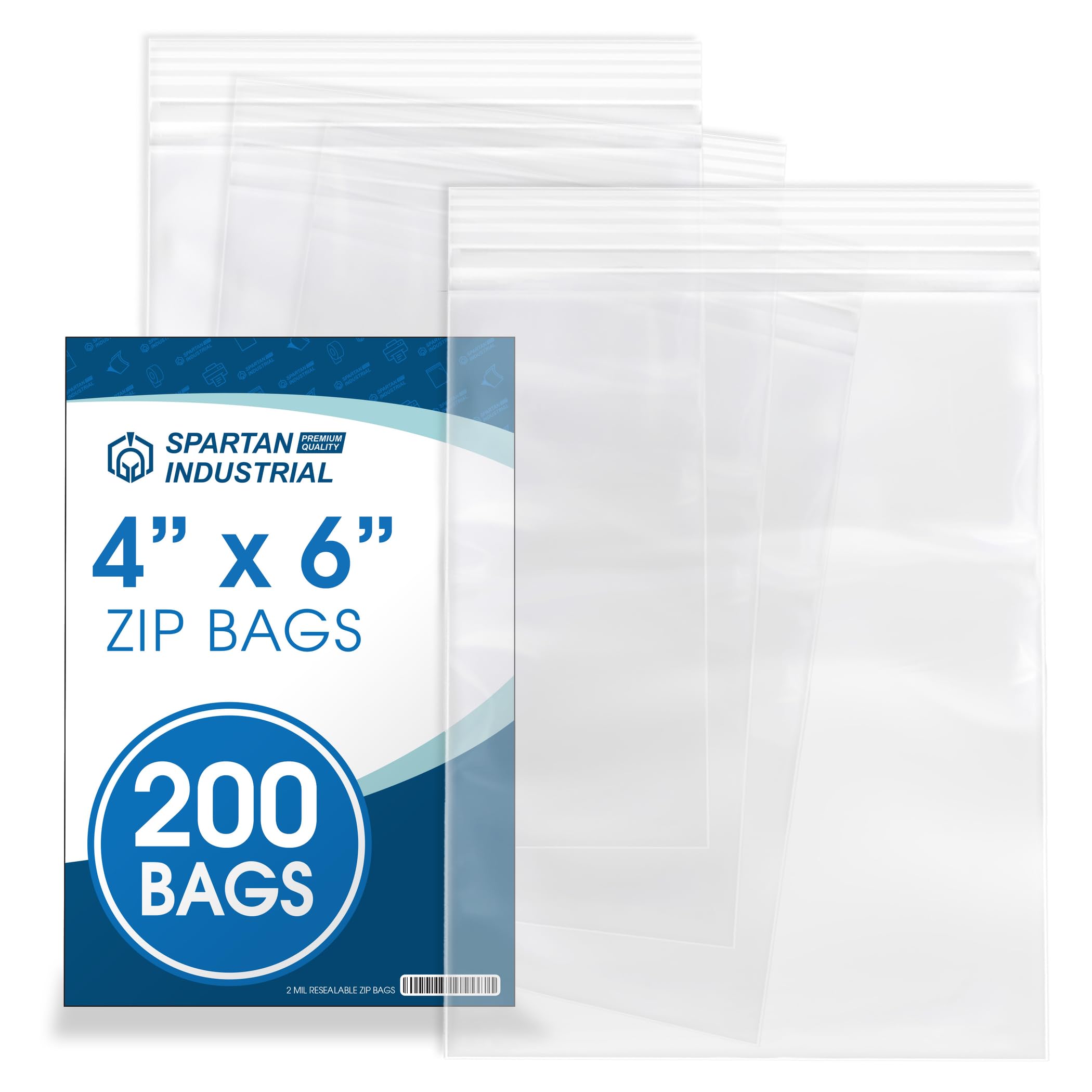 Spartan Industrial - 4” X 6” (200 Count) 2 Mil Clear Reclosable Zip Plastic Poly Bags with Resealable Lock Seal Zipper