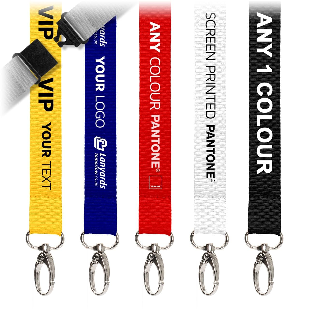 Lanyards Tomorrow.co.uk Multicolor 100X Personalised Lanyard By Lanyards Tomorrow | Flat Polyester 1 Colour Screen Print Design Your Own Custom Neck Straps Add Logo And Text - With Safety Breakaway And Metal Clip 25Mm 2.5Cm