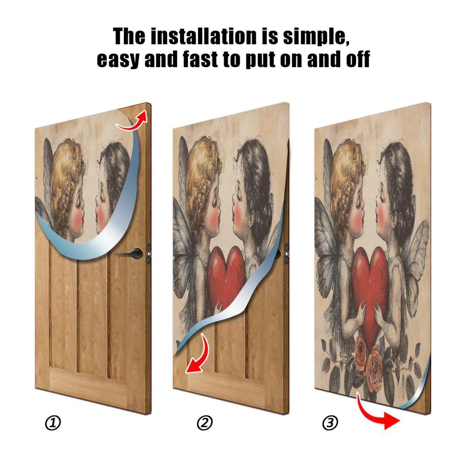 FLildon Love God Valentine's Day Door Cover Decoration, Party Accessory Porch Decor for Festive Ornament Room Door Covers 35 x 79 Inch