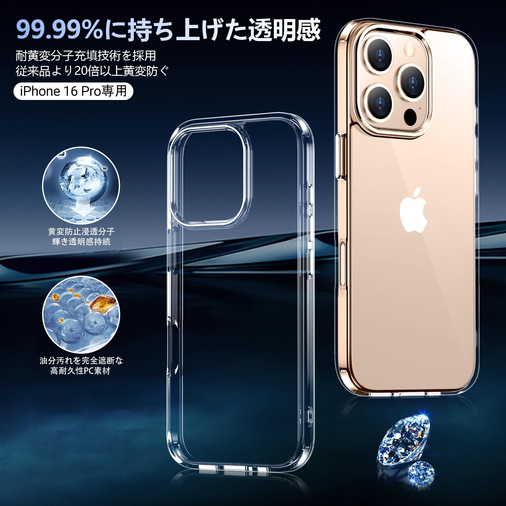 Amazon.co.jp: iPhone 16 Pro ケース クリア 耐衝撃 米軍MIL規格