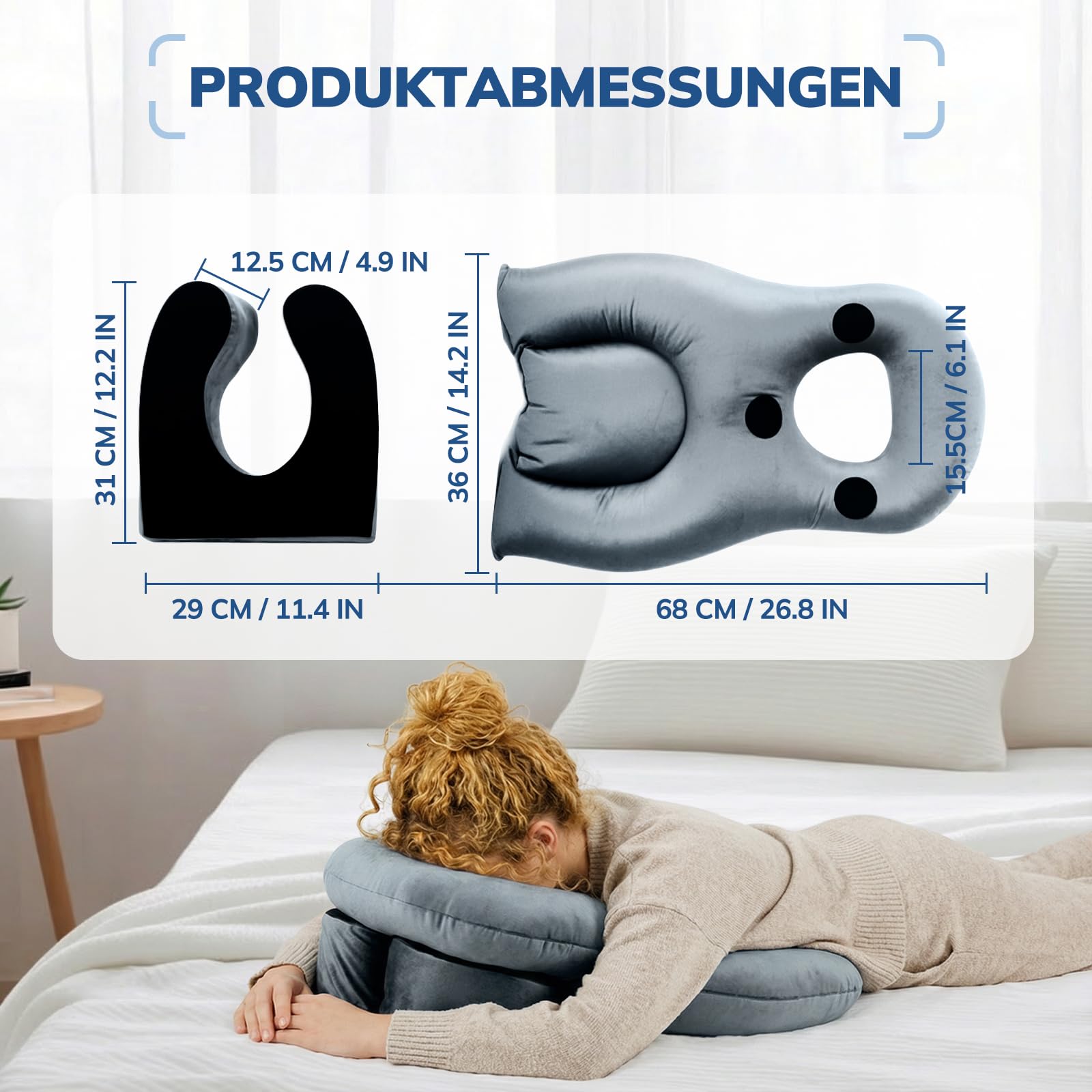 Bauchschläferkissen mit Kopfloch, Face Down Recovery Pillow für Retina- & Augen-OP, Vitrektomie & BBL Erholung, erhöhtes Keilkissen mit Atemöffnung, weicher Flanell & Samtfüllung für Bauchlage