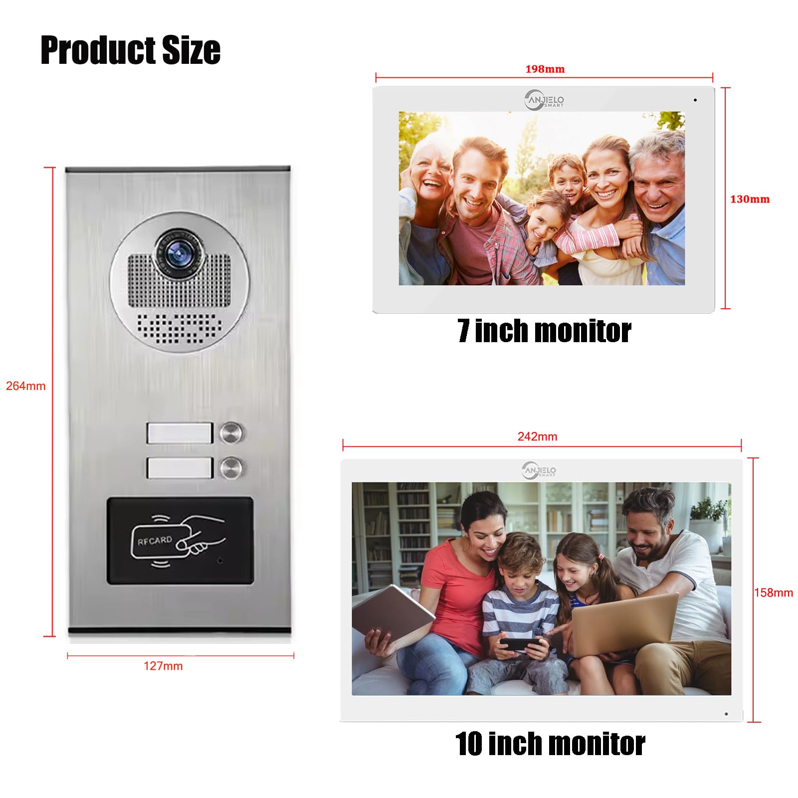 Videocitofono cablato, campanello HD 1080p, monitor da 7 pollici, visione notturna, citofono a 2 vie, sblocco 3 in 1, campanello intelligente con fotocamera e sistema citofono, per famiglie multiple