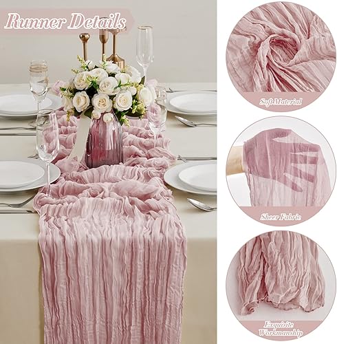 Miniatura 3 de Paquete de 10 caminos de mesa de estopilla de 13.3 pies, color verde oliva, bohemio, de gasa de 35 x 160 pulgadas de largo, romántico, transparente,