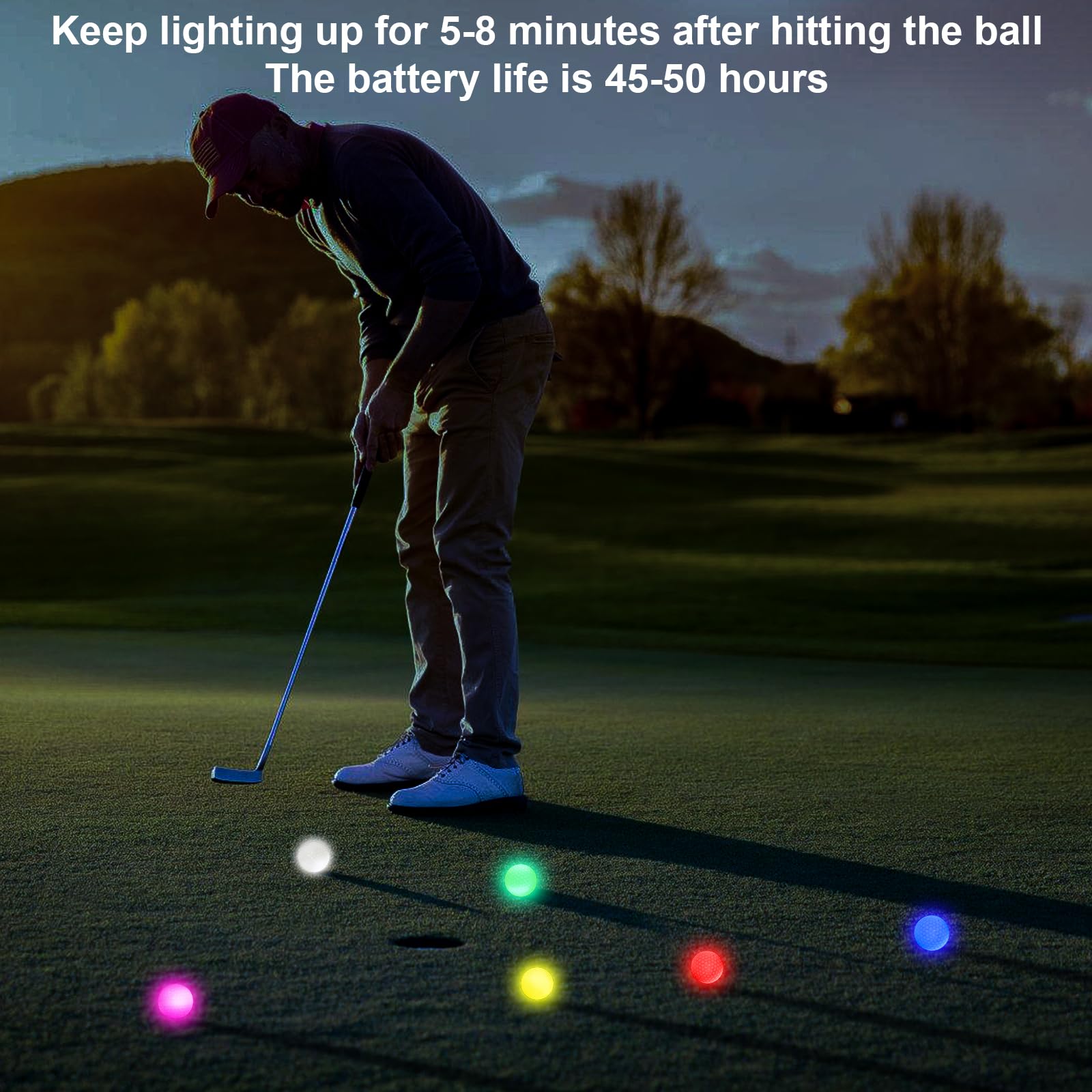6 Pelotas de Golf Coloridas Light Up Flashing Glowing Pelotas de Golf LED Luminosas para Entrenamiento Nocturno