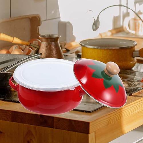 Miniatura 4 de BESTonZON Olla esmaltada con tapa esmaltada en acero olla de cocina olla de sopa para estofado utensilios de cocina para el hogar cocina 71in diseño