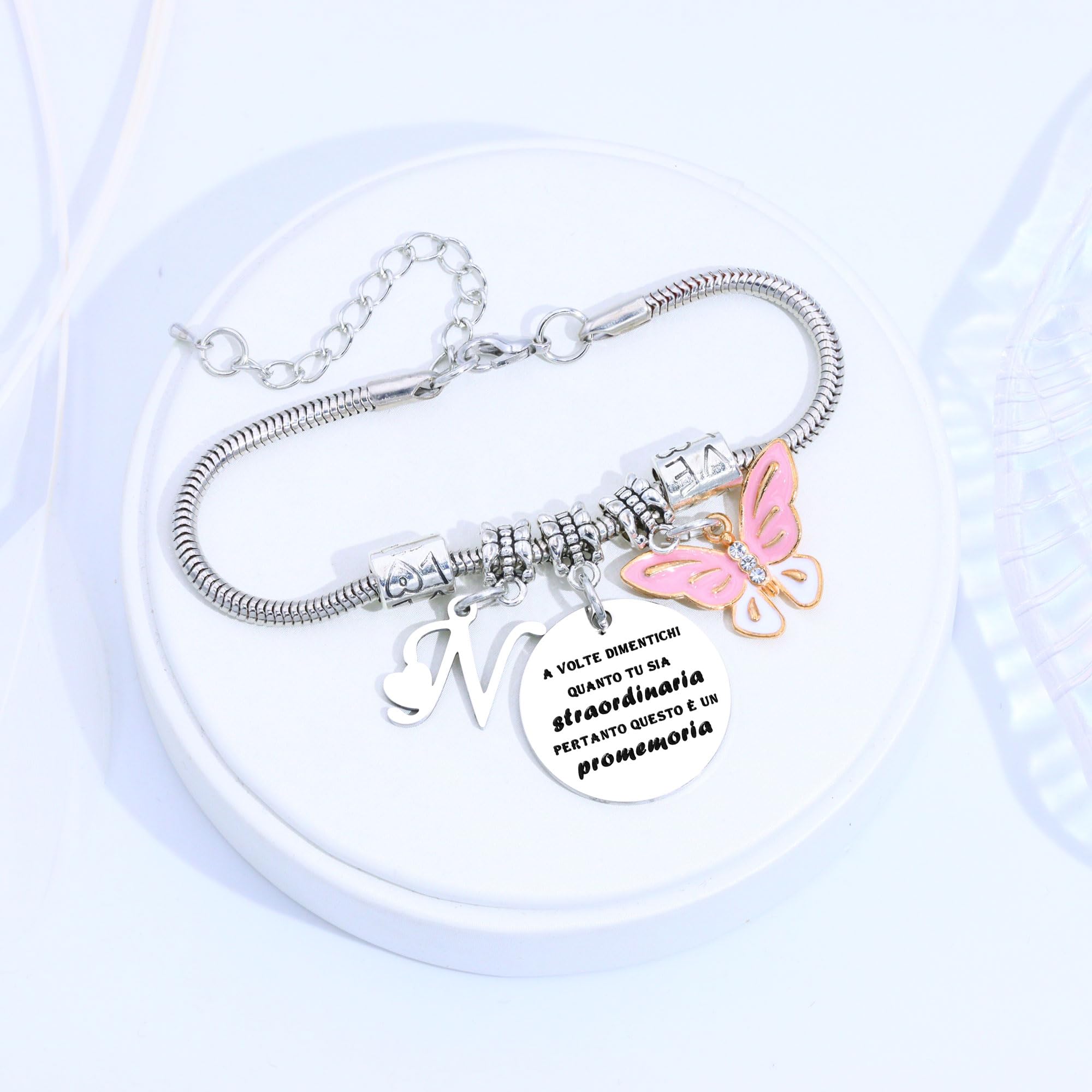 SAMORION A Volte Dimenticati quanto tu sia straordinaria pertanto questo è un promemoria-Moda Rosa Farfalla Ciondolo Lettere Iniziali Braccialetti Regalo Ispiratore Per le Donne Ragazze Nipote