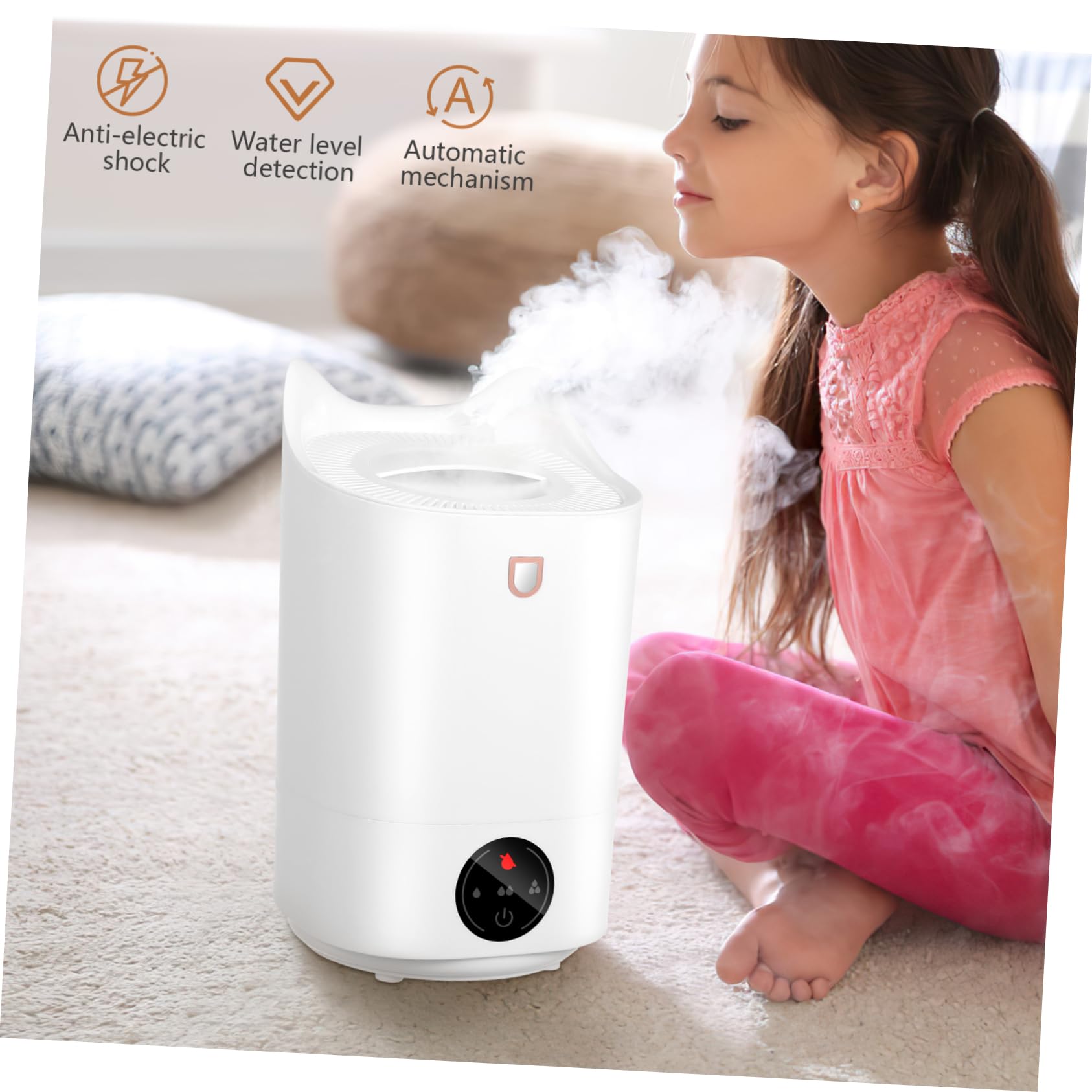 Umidificatore 3, 1l in Plastica Bianco per Camera e Ufficio | Funzionamento Silenzioso, Pannello Touch Intuitivo, Design Minimale Elegante