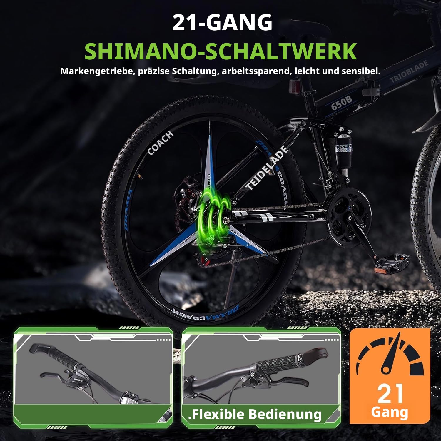 LSLIFE 27,5 Zoll Klappfahrrad 21 Geschwindigkeit Professioneller Karosserie Aluminiumrahme Doppelscheiben Bremse Vorderaufhängung Männer/Damen Mountainbike