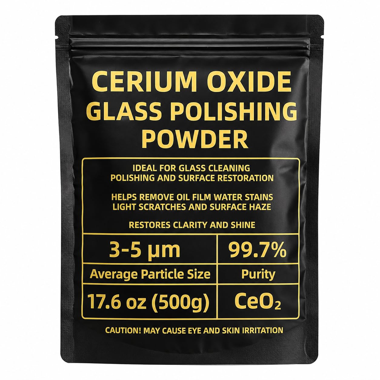 17.6oz(500g) 99% Cerium Oxide Glass Polishing Powder (3-5 Um) – Removes: Oil Films, Water Spots, Swirl Marks, Wiper Streaks, Removes Fine Scratches & Deep-Cleans Glass Surfaces.