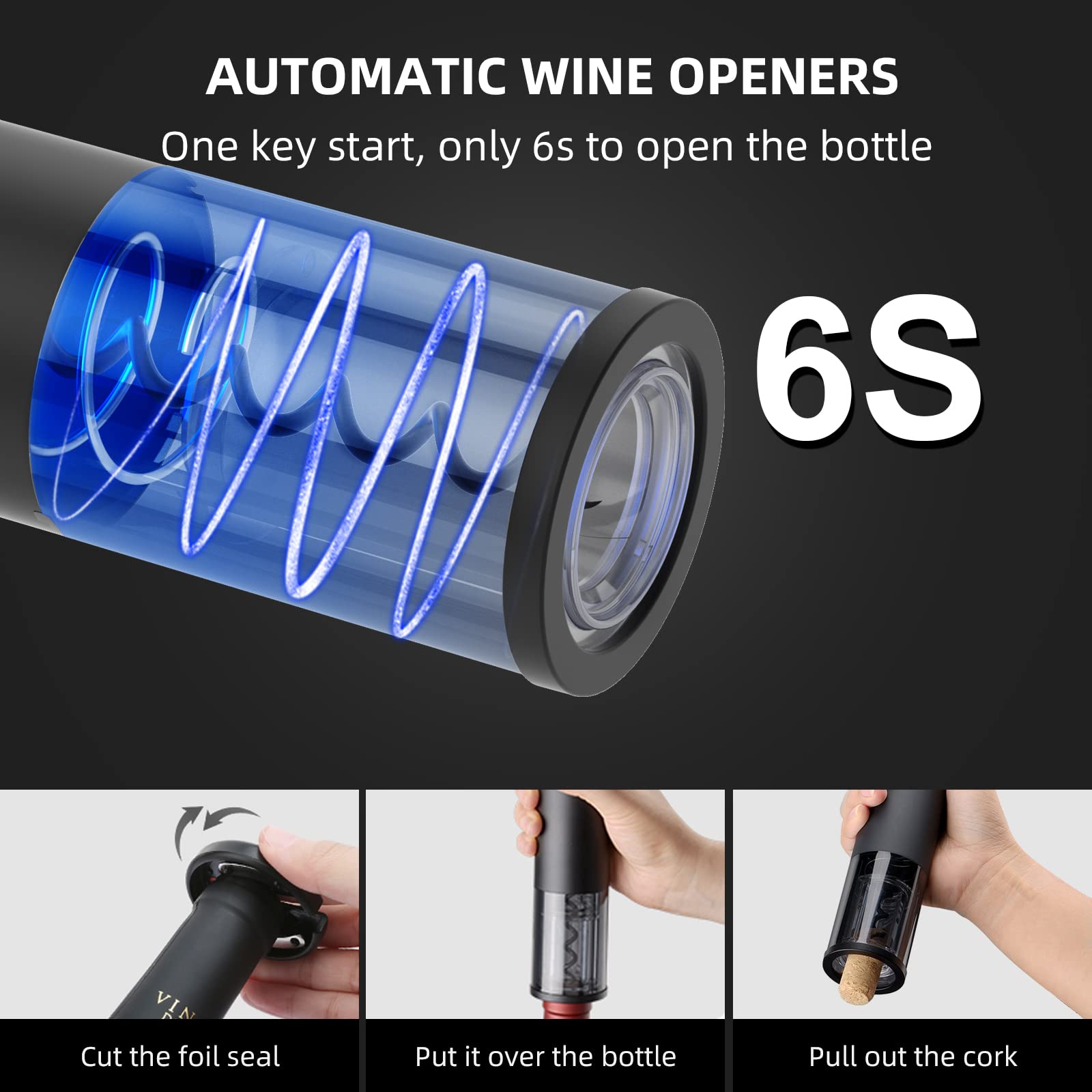 Wine Gifts - Abridor de vino eléctrico, abrebotellas de vino automático, recargable, inalámbrico, abridor de botellas de vino con cortador de aluminio, aireador vertedor 2 en 1, tapón al vacío, caja