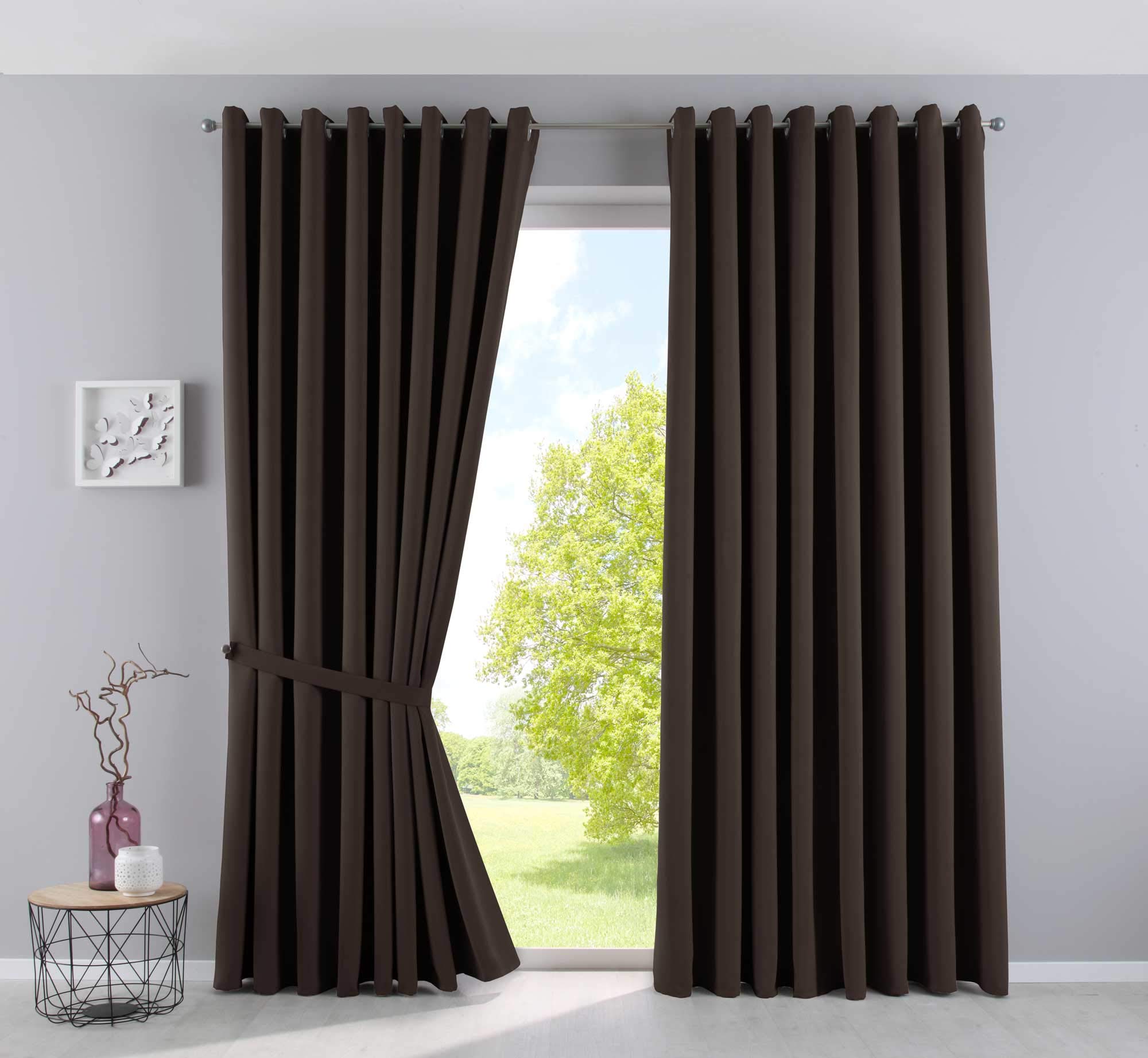 Gardinenbox NewYork Opaque Curtains, Brown, H x W 225 x 295 cm, Pack of 2, Thermal Curtains, Blackout Curtain, Blackout Eyelets, Sound-Insulating, Oeko-Tex UV Protection, Tiebacks, 201920600-2