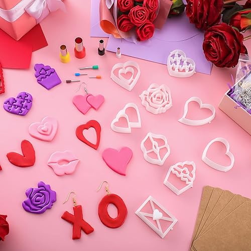 Miniatura 7 de Juego de 114 piezas de cortadores de aretes para el día de San Valentín con tarjetas de aretes juego de cortadores de arcilla de polímero bonitos