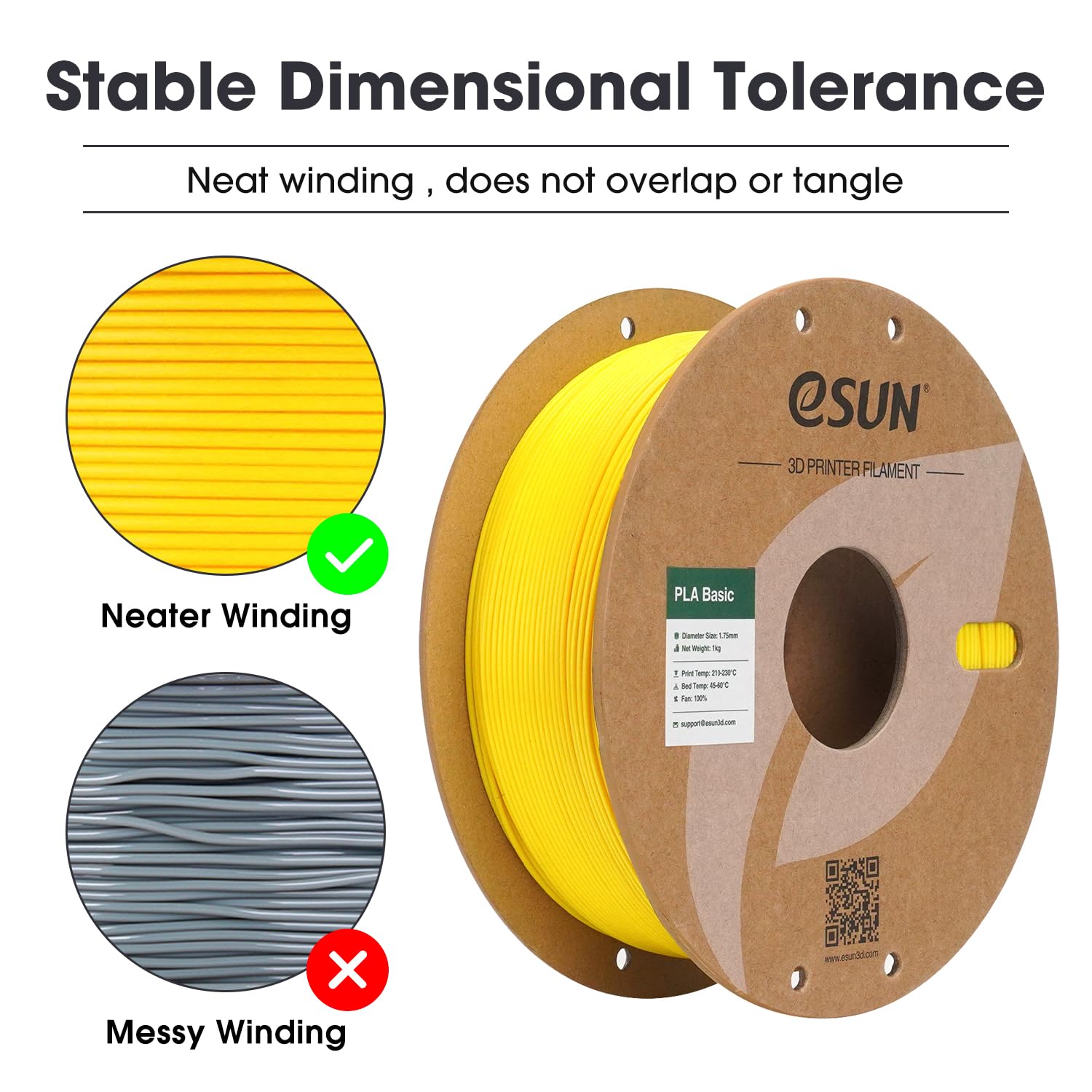 eSUN Filamento PLA 1,75 mm, filamento di Basic PLA per stampanti 3D Precisione dimensionale +/- 0,05 mm, bobina da 1 kg (2,2 libbre) Filamento PLA veloce per stampanti 3D, Giallo