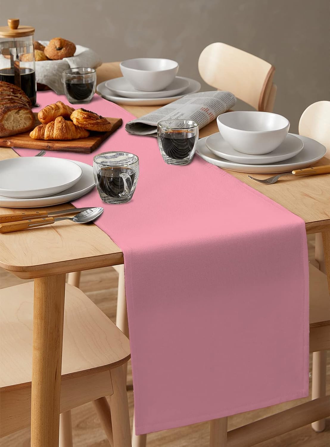 Dining Table Runner Dresser Scarves, Pure Pink Solid Color for Girls Table Runners 90 inches Long,Non-Slip Washable Coffee Table Runners for Wedding Holiday Party Table Decoration