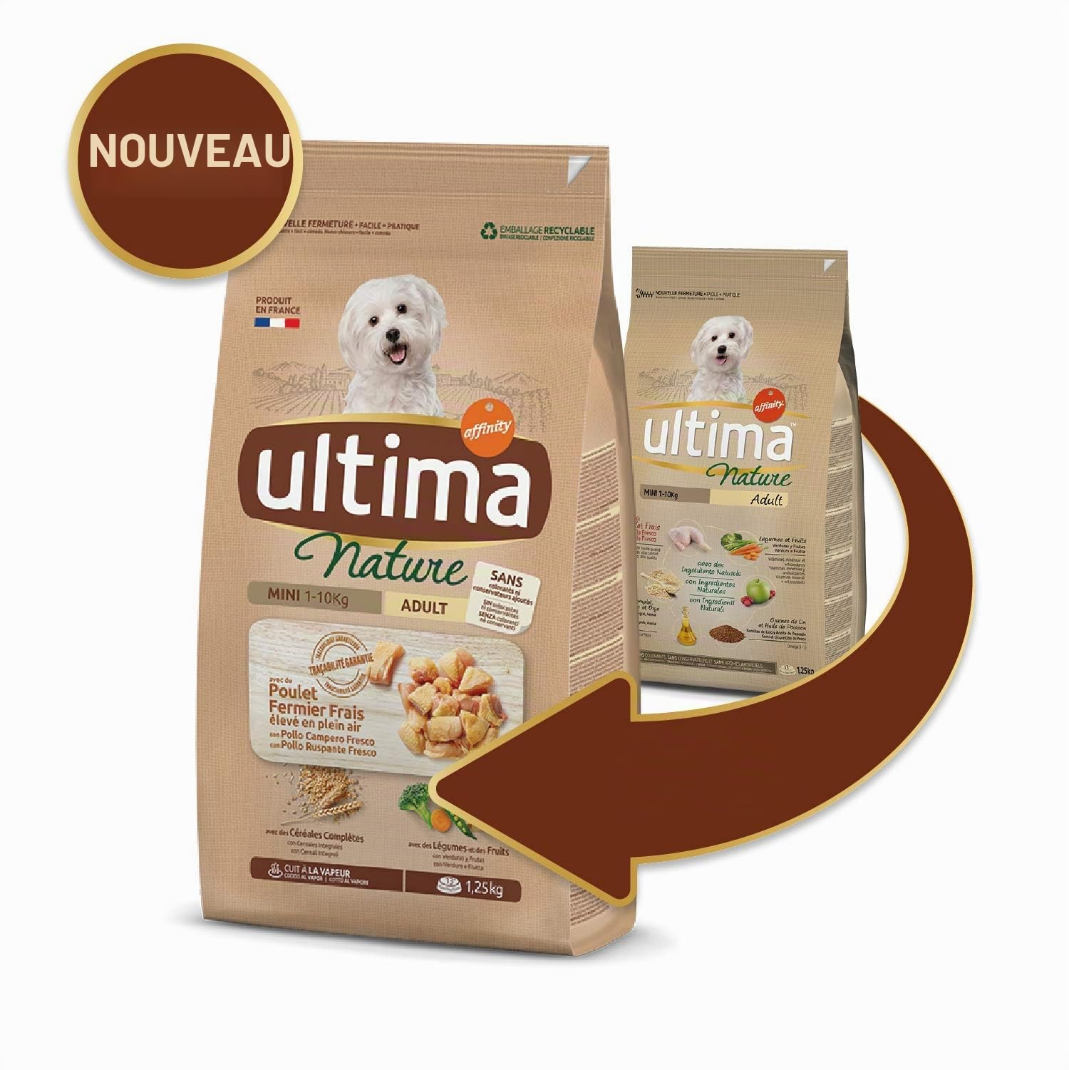 Ultima Nature Croquettes pour Chien Mini Adulte au Poulet: Pack 8 x 1,25 kg - Total: 10 kg
