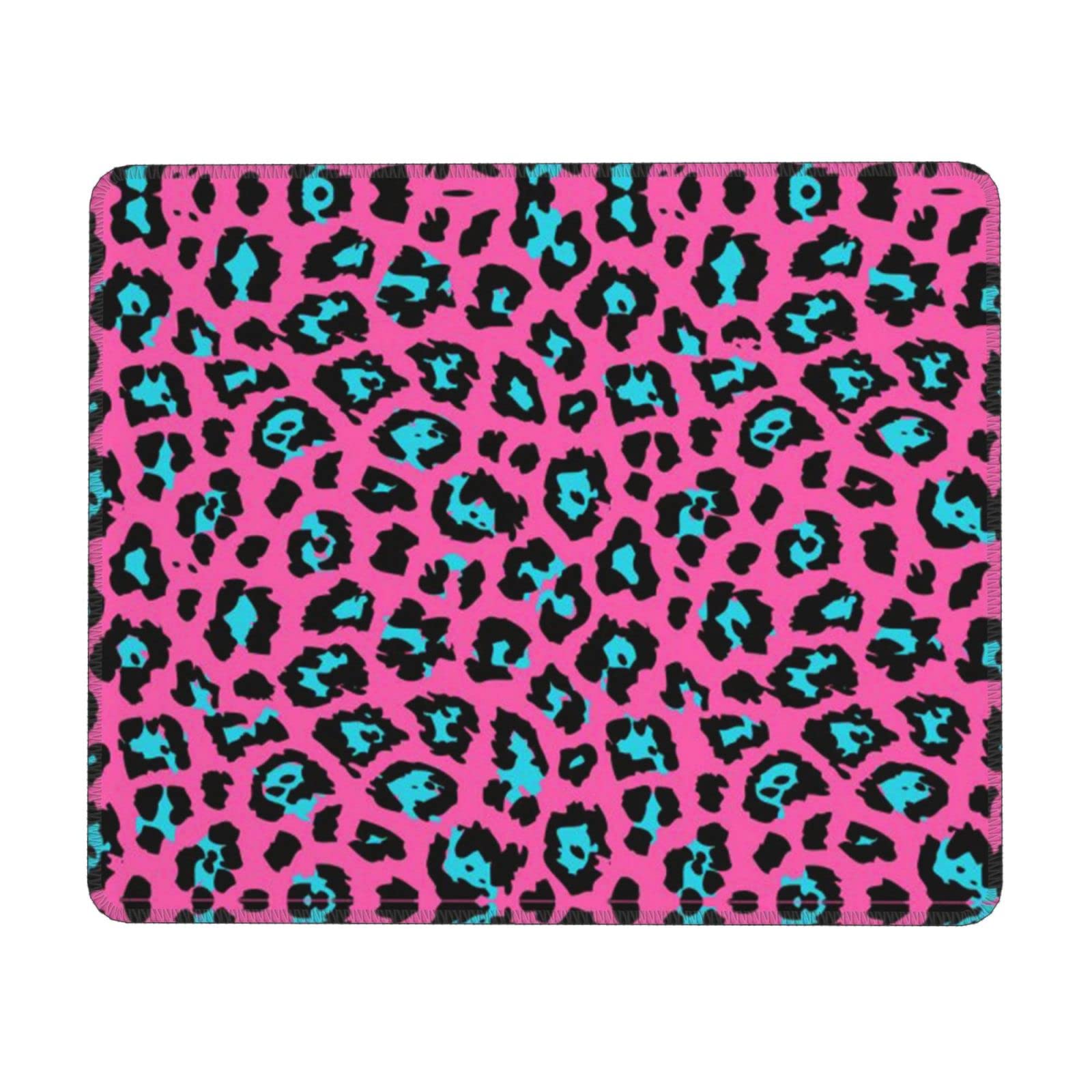 Tappetino per mouse impermeabile con bordo cucito, motivo leopardato turchese, con base in gomma antiscivolo, per laptop o computer desktop