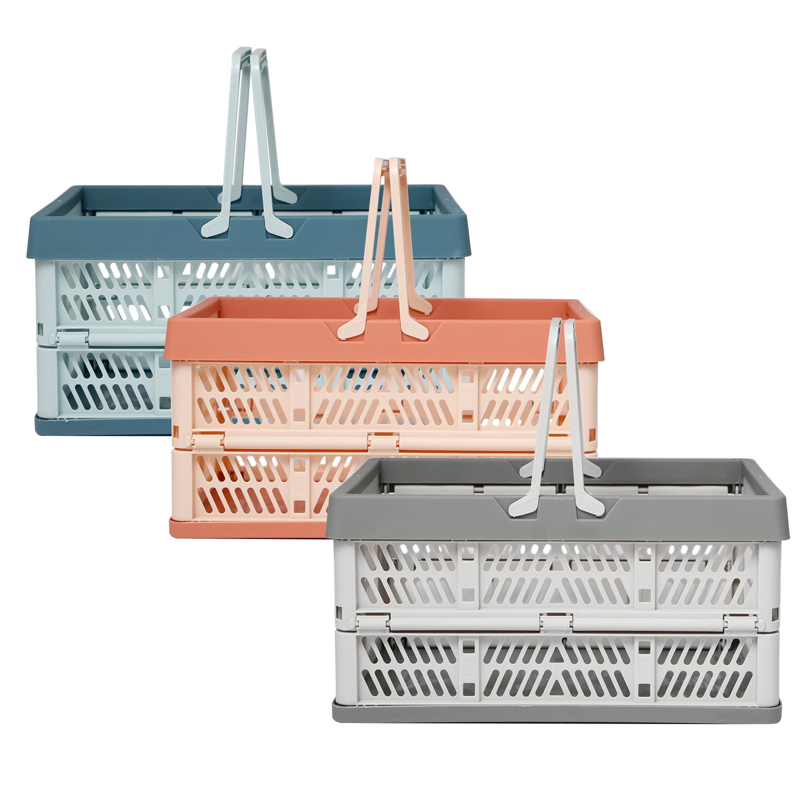 3 Pièces Caisse Rangement Pliables Plastique avec Poignée Boîtes de Rangement Pliables Boîtes 30.5x20.5x16.5cm Boîte Pliante en Plastique pour Pique-Nique,Shopping,Camping