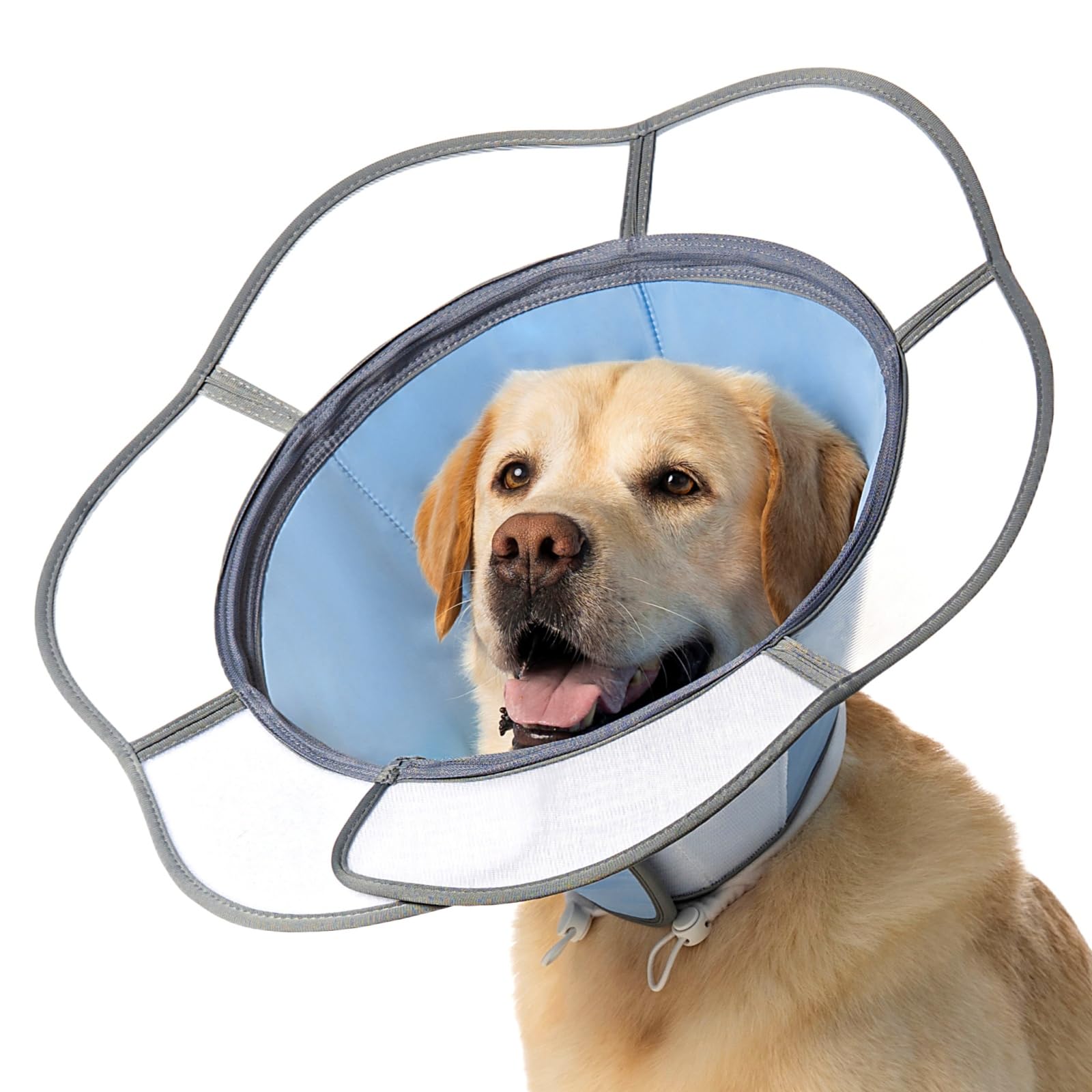 Soft Dog Cone Collar After Surgery Recovery,Adjustable E-Collar with Removable Shield,Lightweight,Breathable Anti-Licking Protective Cone for Large,Medium,Small Pets (Blue, XL (Neck:17''-22''))