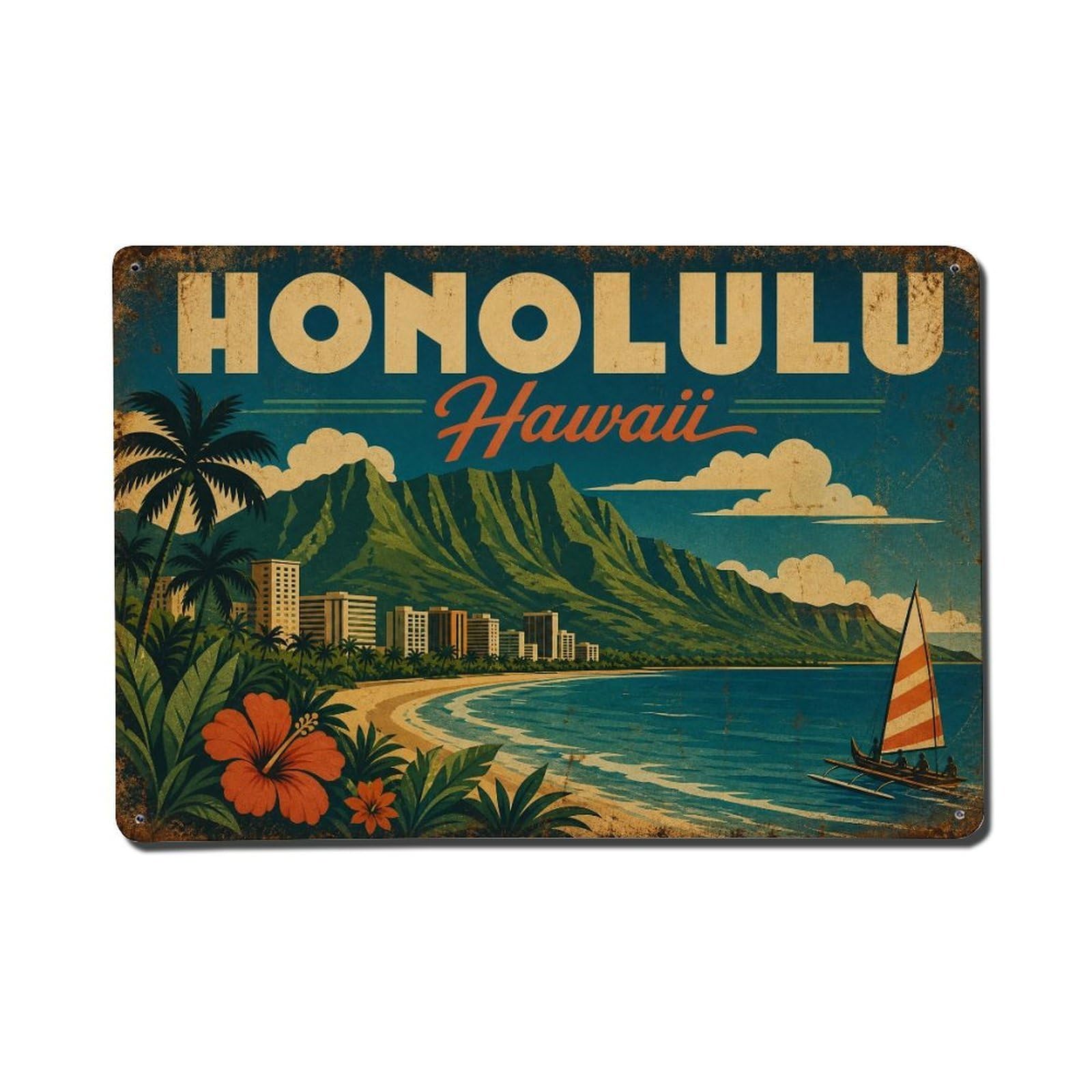 Heritage Honolulu Hawaii Coastal Island Coast Travel Metal Tin Sign
