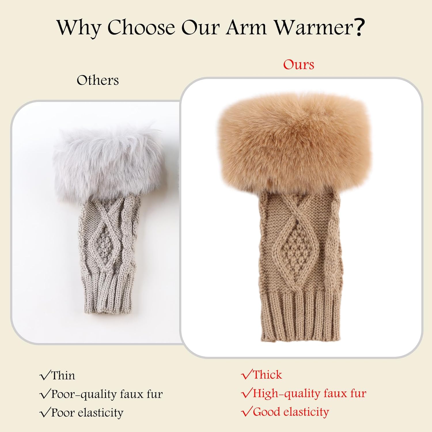 PESAAT Knit Arm Warmers Faux Fur Fingerless Gloves for Women Winter Wrist Warmers with Thumb Hole - Image 4