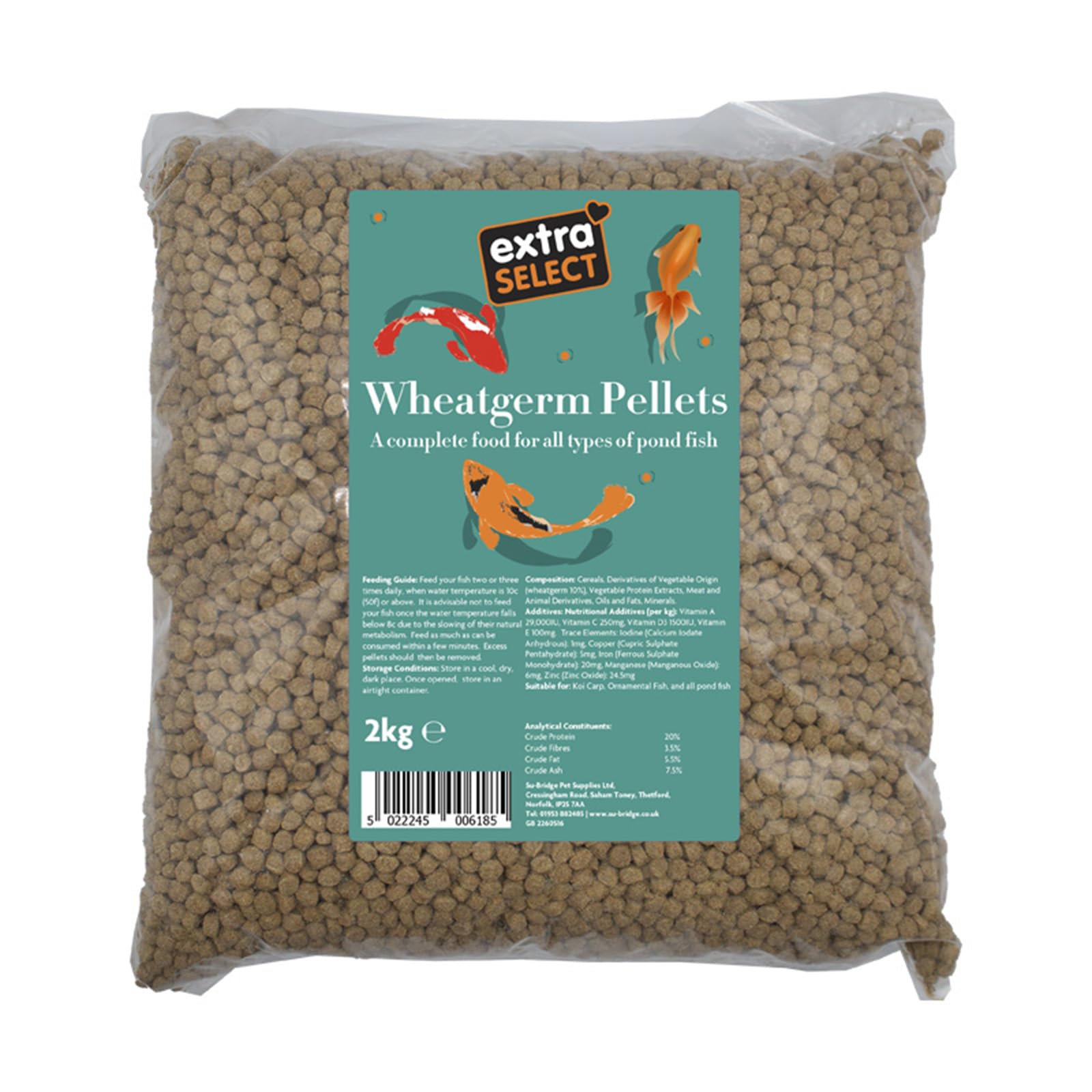 Extra Select Wheatgerm Fish Food Pellets - Complete, Digestible, Wheatgerm Winter Pond Fish Food for Cold Water Koi Carp & Goldfish Pellets - 2kg Bag