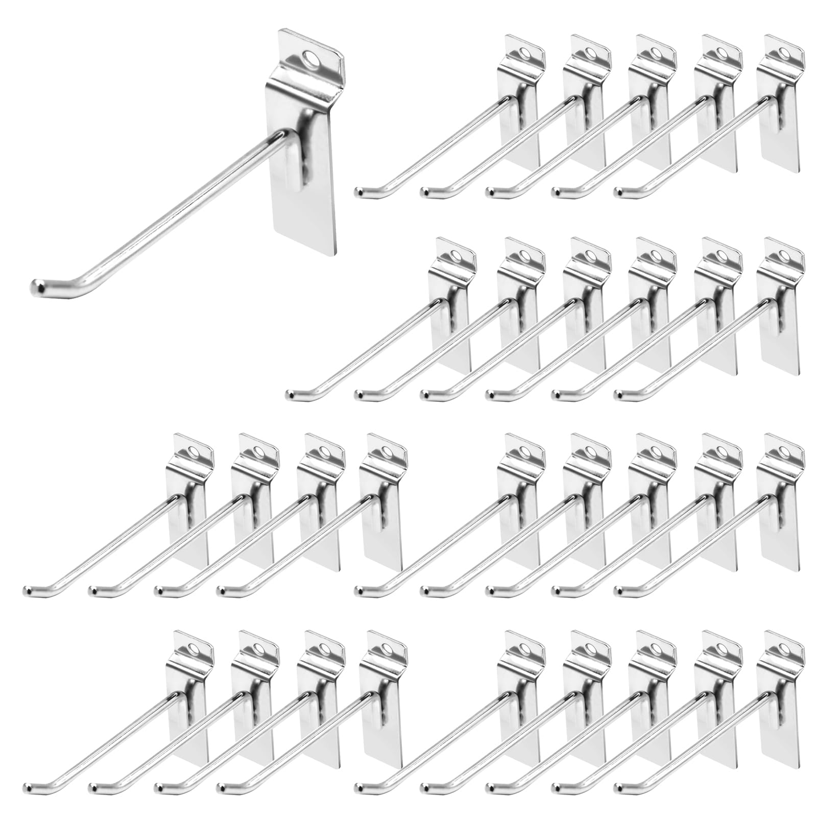 Yauhar 30Pcs 4 Inch Silver Slatwall Panel Hooks, Heavy Duty Slat Wall Hanging Display Hooks Pegboard Metal Hanger Hook for Gridwall Garage Shop Retail