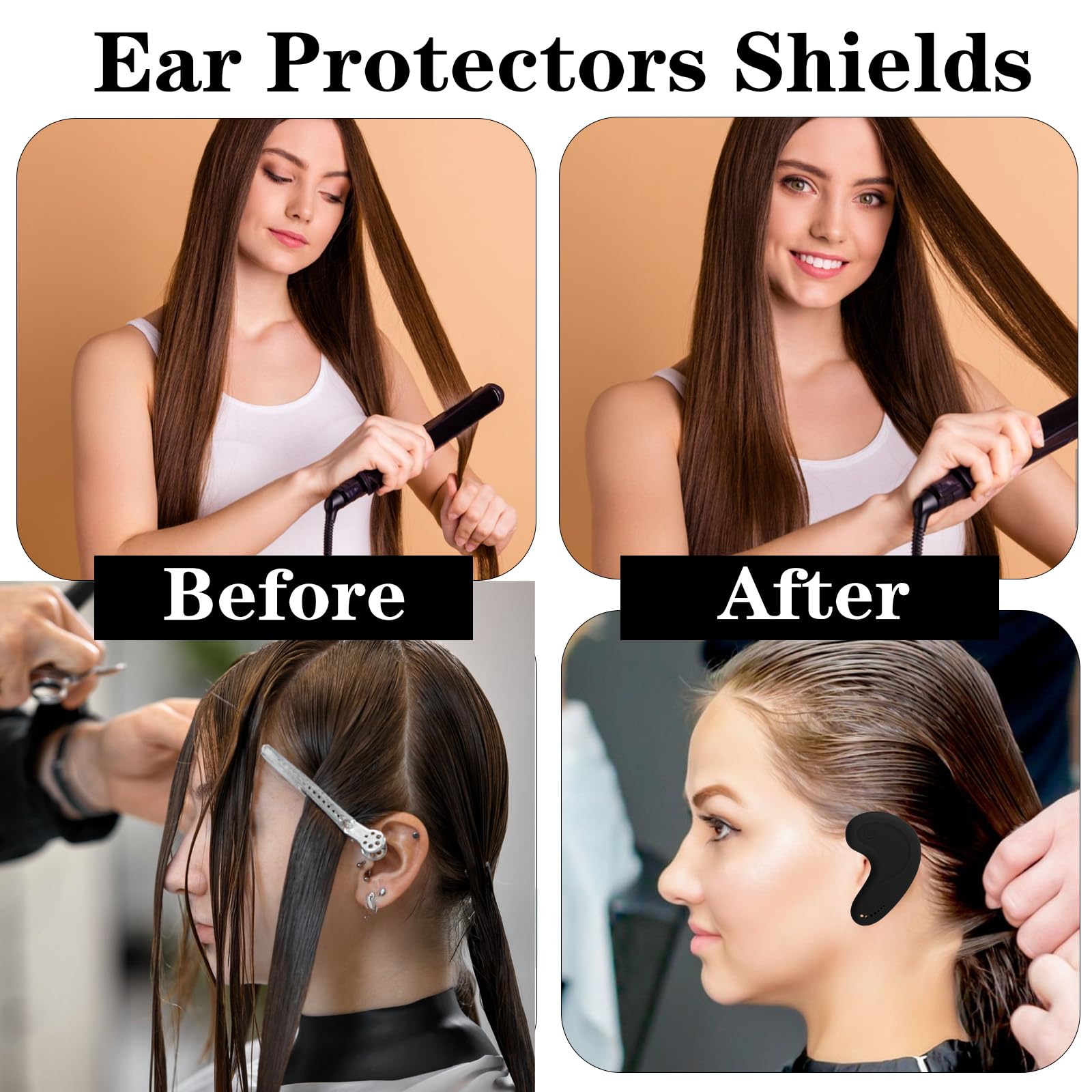 Copriorecchie per tinture per capelli, resistenti alle alte temperature e riutilizzabili, in silicone, per saloni di bellezza, casa, proteggono dall'asciugatrice e dal ferro da stiro, colore nero