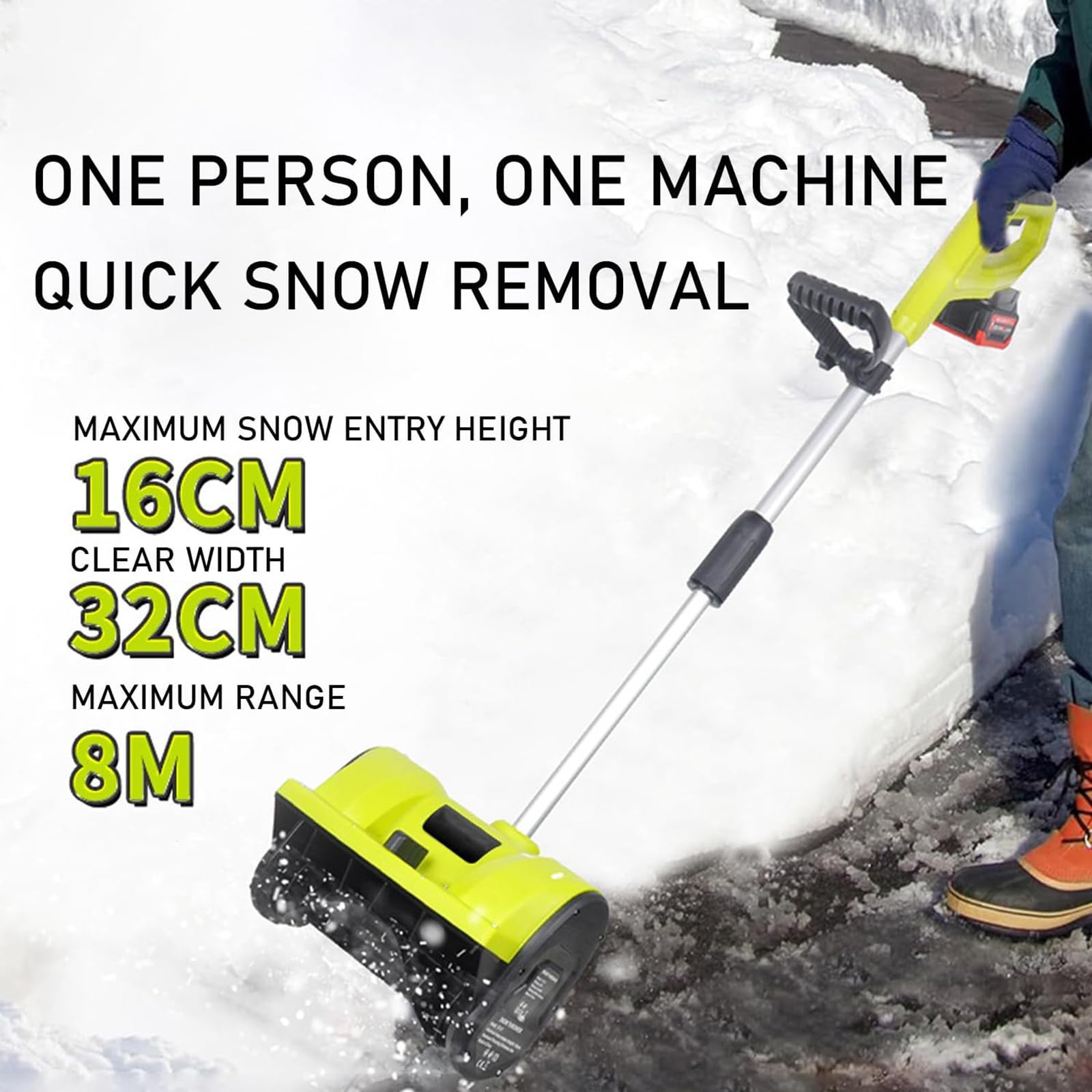 Souffleuse À Neige Électrique, Pelle À Neige Au Lithium sans Fil 20 V, 33 Cm De Largeur/10,2 Cm De Profondeur, Hauteur De Projection De Neige 8 M, pour Allée, Route, Déneigement Domestique