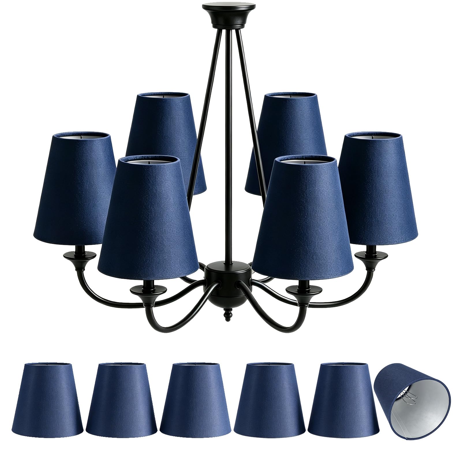 Gsycle Dark Blue Lamp Shades, E14 Clip on Modern Small Fabric Lampshades Bulb Cover Wall Light Shades Bedside Lamp Shade for Living Bedroom Table Lamp