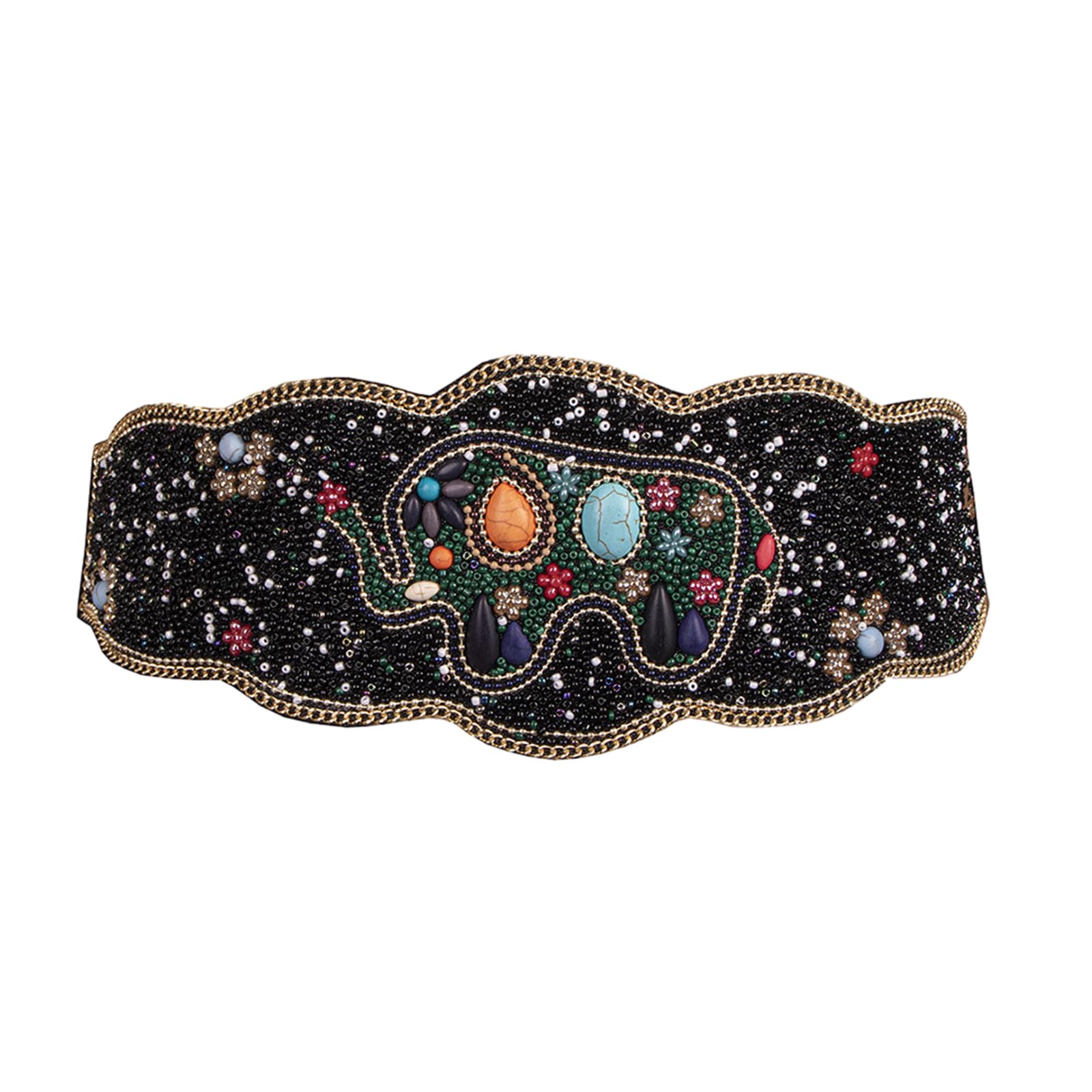 appuivbt Bohemian Beaded Waistband Wide Belt for Women Vintage Elastic Belts Waist Belt for Female Decorative Accessories
