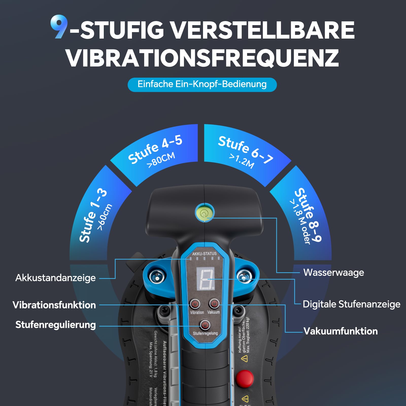 2IN1 Akku Fliesenrüttler & 25CM Akku Saugheber für Makita Akku 18V | mit 9 Stufen, 220 KG Saugkraft,Fliesen Vibrationsgerät Fliesenvibrator für 3M Fliesen Wandfliesen (mit 1x BL1840B Akku)