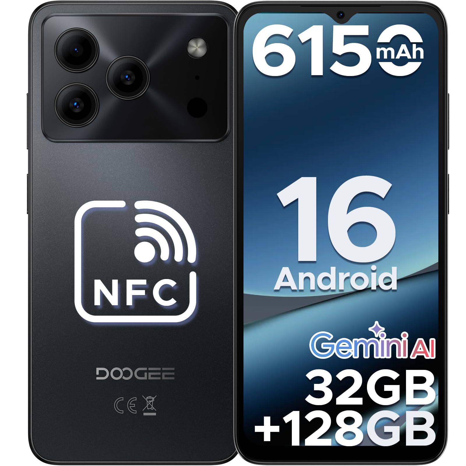 DOOGEE NOTE 56 PRO Mobile Phones, Newest Android 16 With Gemimi AI, 32GB+128GB/2TB, 6150mAh& 6.56" HD+90Hz Display, Dual SIM Unlocked Mobile Phone, 8.45mm Ultra-Slim, Face ID, 5G WiFi, GPS,NFC-Black