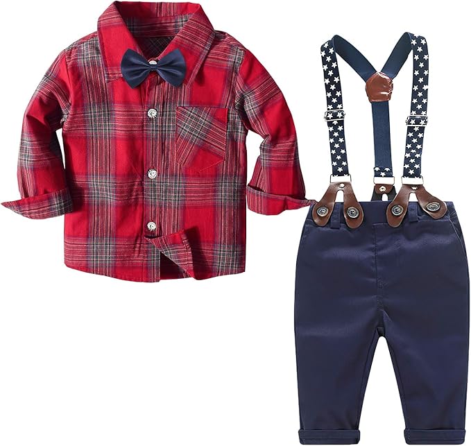 Kids 1950s Clothing & Costumes: Girls, Boys, Toddlers Boys Clothes Set Dress Shirt Bow Tie Suspender Pants Set Baby Boy Part Wedding Suit Set AT vintagedancer.com