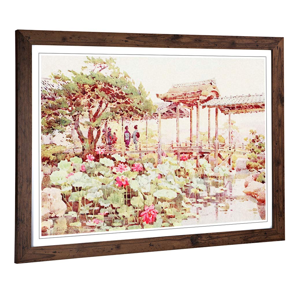 Big Box Art Framed Print of Ella Du Cane Japanese Oriental Lotus at Kodaiji Design | Wall Art Picture| Home Decor for Kitchen, Living Room, Bedroom, Hallway, Walnut, A2 / 24.5x18 Inch / 62x45cm