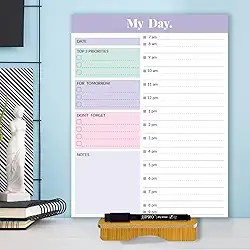 JJPRO Planejador diário de mesa reutilizável com suporte, quadro de apagar a seco a cada hora, quadro de programação de 28 x 21 cm, cronograma de apagamento a seco com intervalos de tempo, quadro de