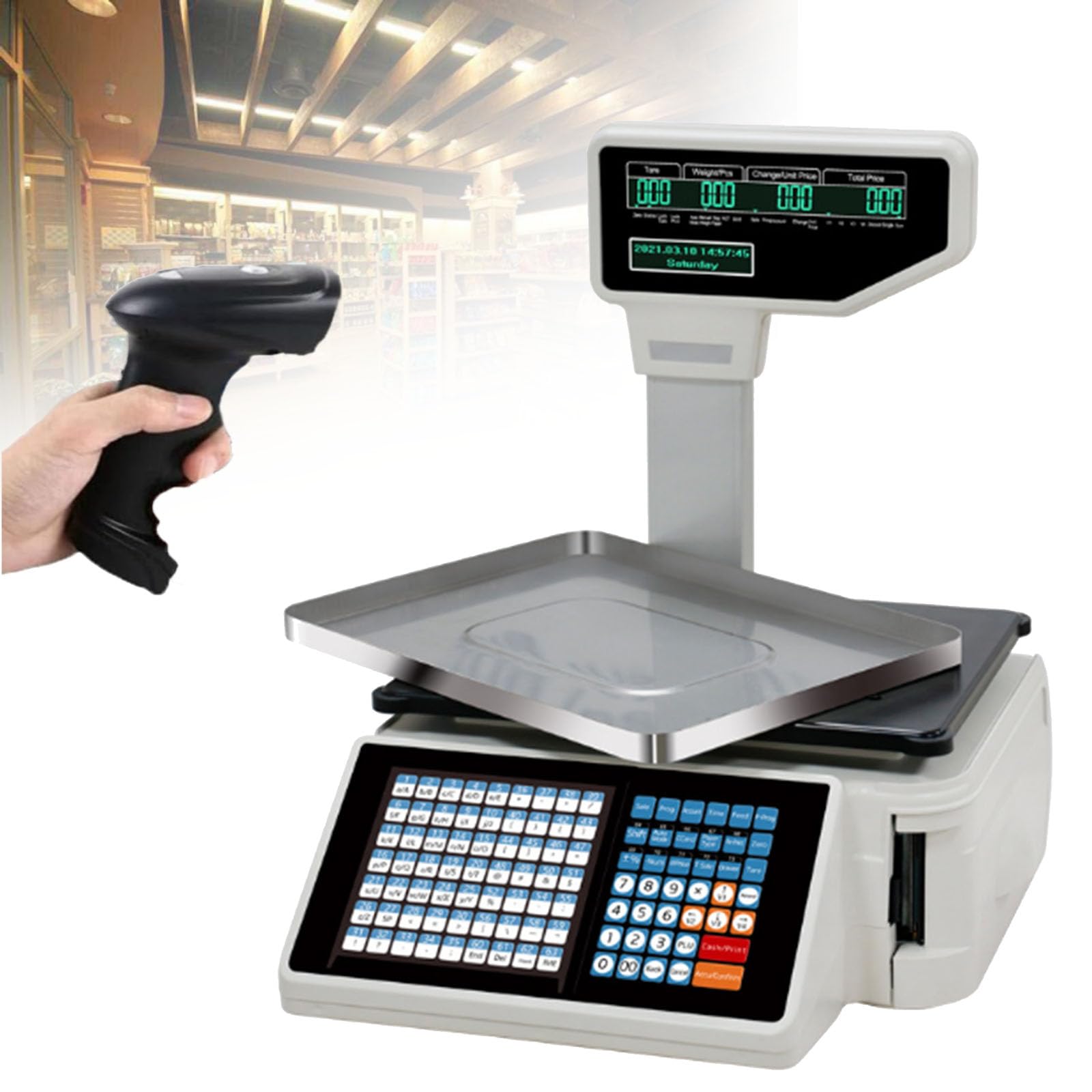 JKJZSALJ Digital Label Printing Scale,Thermal Printing Price Computing Scale,Weighing 30Kg/66Lb,Double-Sided Lcd Display,B