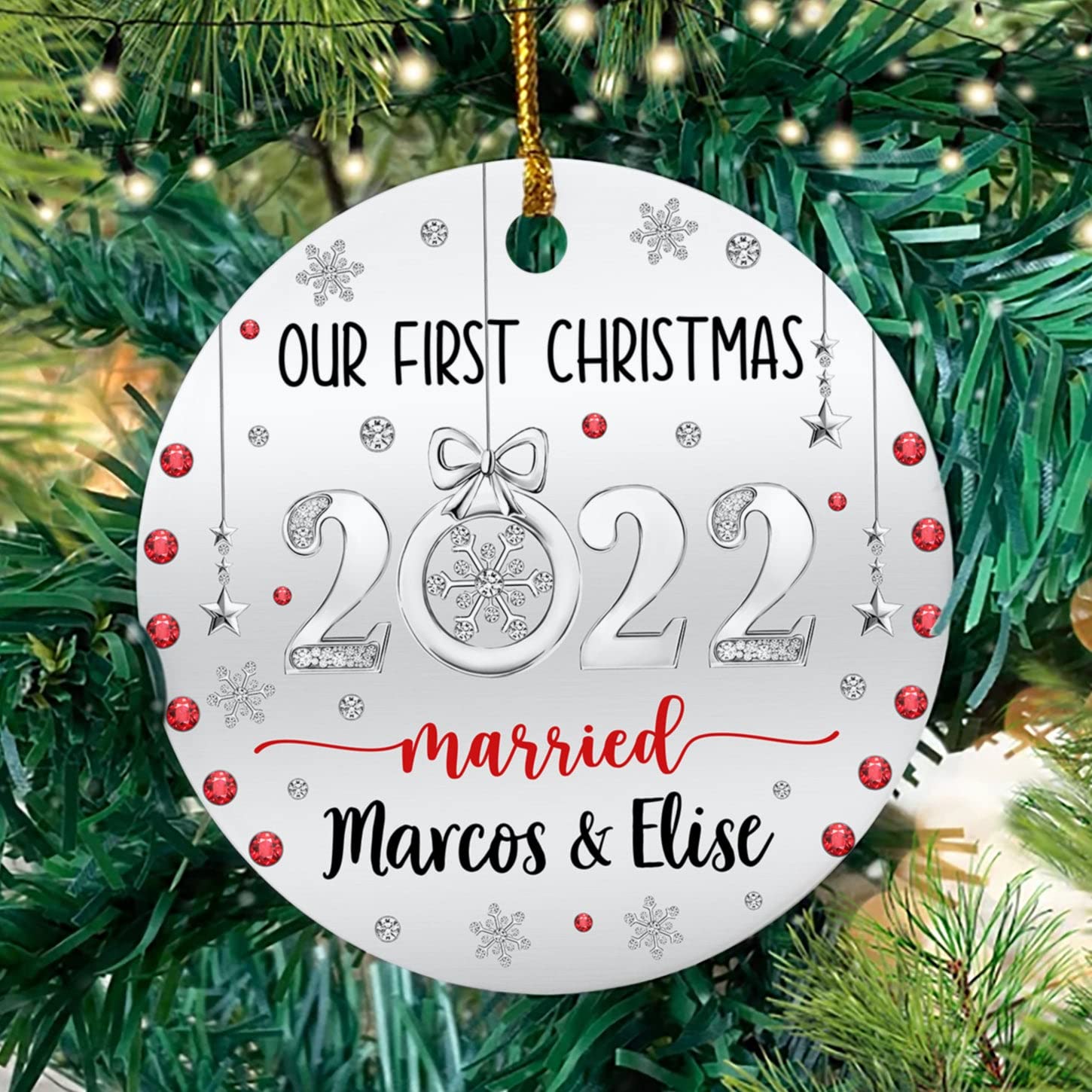 Ornement Premier Noël Des Mariés 2025 - Décoration Arbre De Noël Personnalisée | Cadeau Couple