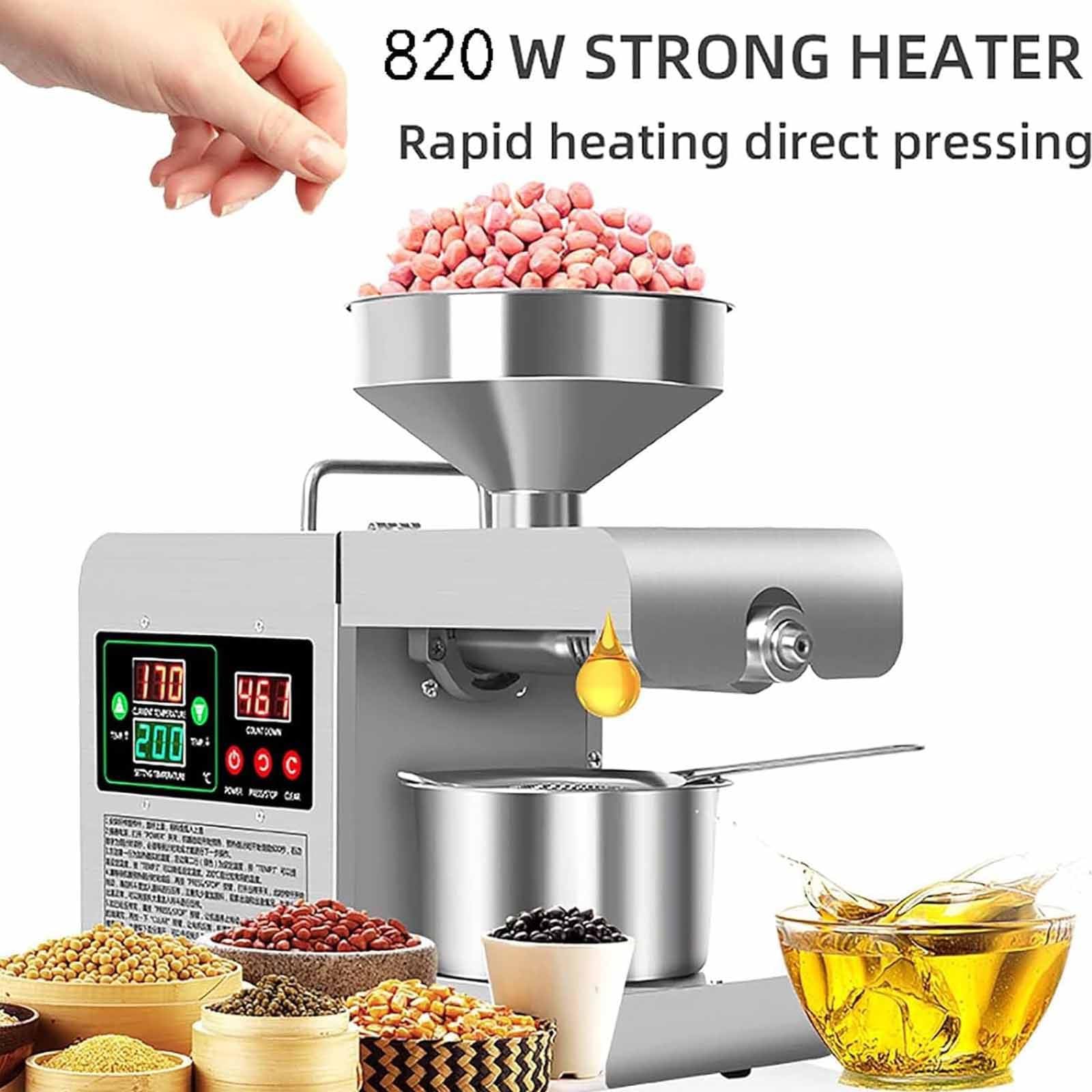 Extractor de aceite automático comercial, máquina de prensa de aceite de 820 W para semillas de maíz, coco, cacahuete, girasol, acero inoxidable para el hogar, comercial