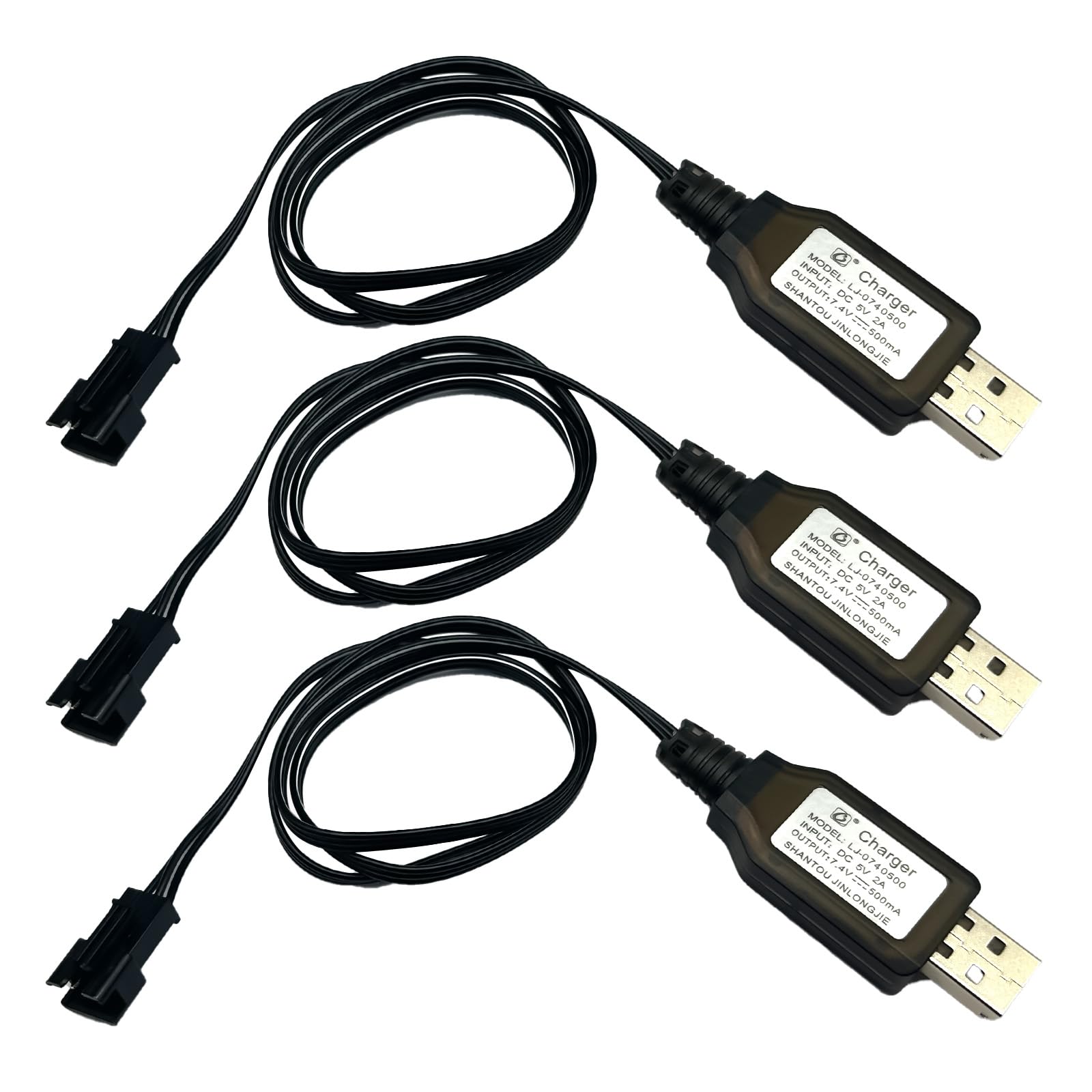 3Pack 7.4V USB Charger Cable with SM-3PIN Plug Compatible RC Car RC Plane RC Tank RC Boat Remote Control Toys for Universal 7.4V 2S Lipo Battery USB Charger ?
