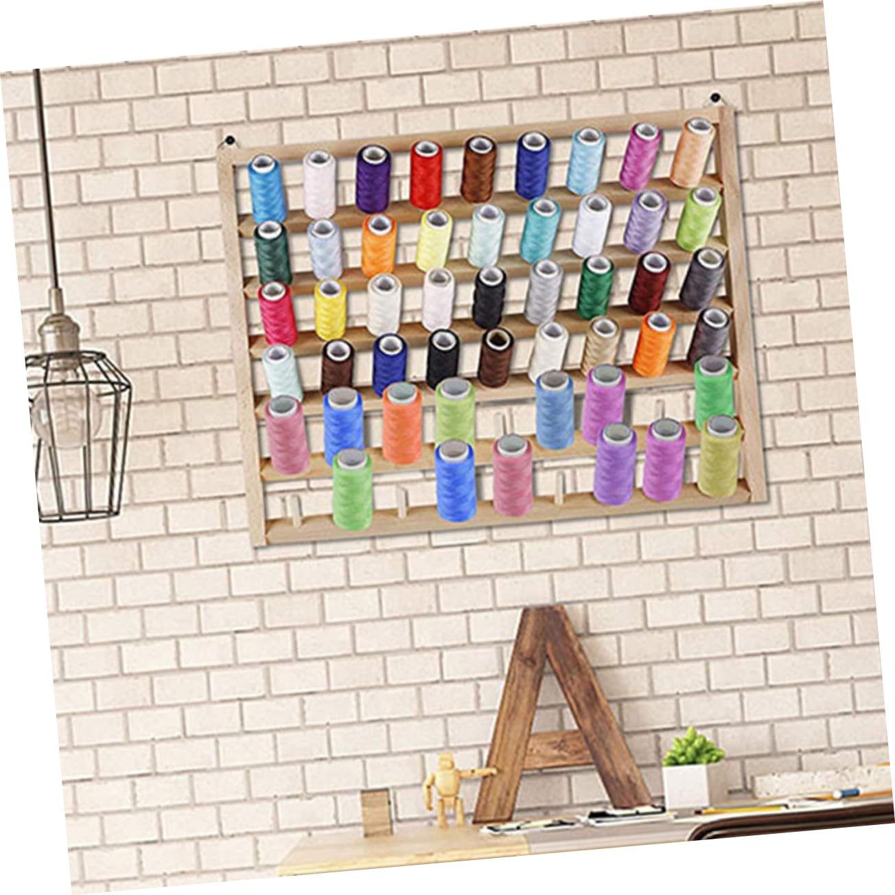 Porte-Bobine de Fil en Bois Mural, Rangement pour Couture, 54 Axes