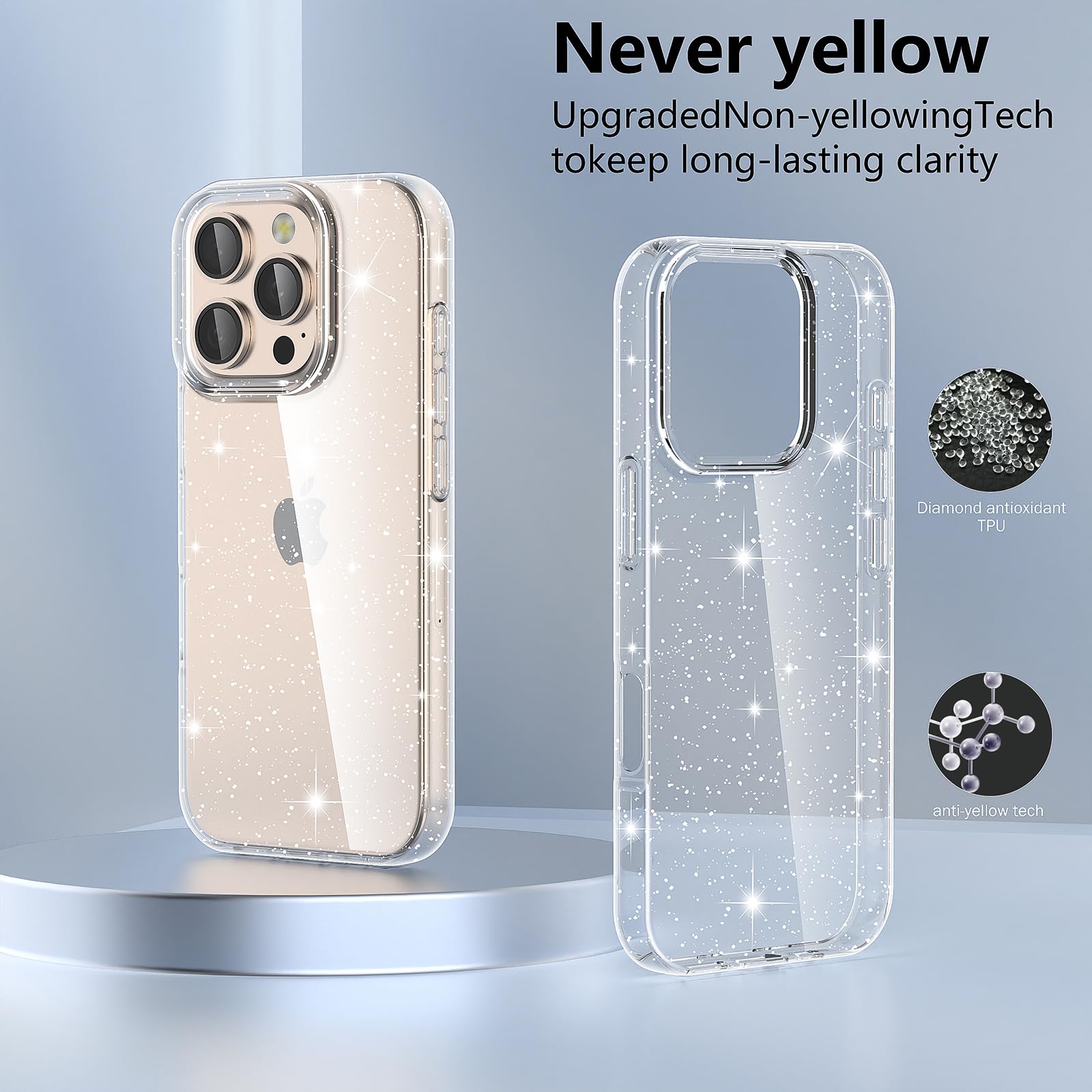 YIRSUR Compatible with iPhone 16 Pro 6.3 Inch Glitter Clear Case with 2X Screen Protector with 2X Camera Lens Protector - Image 4