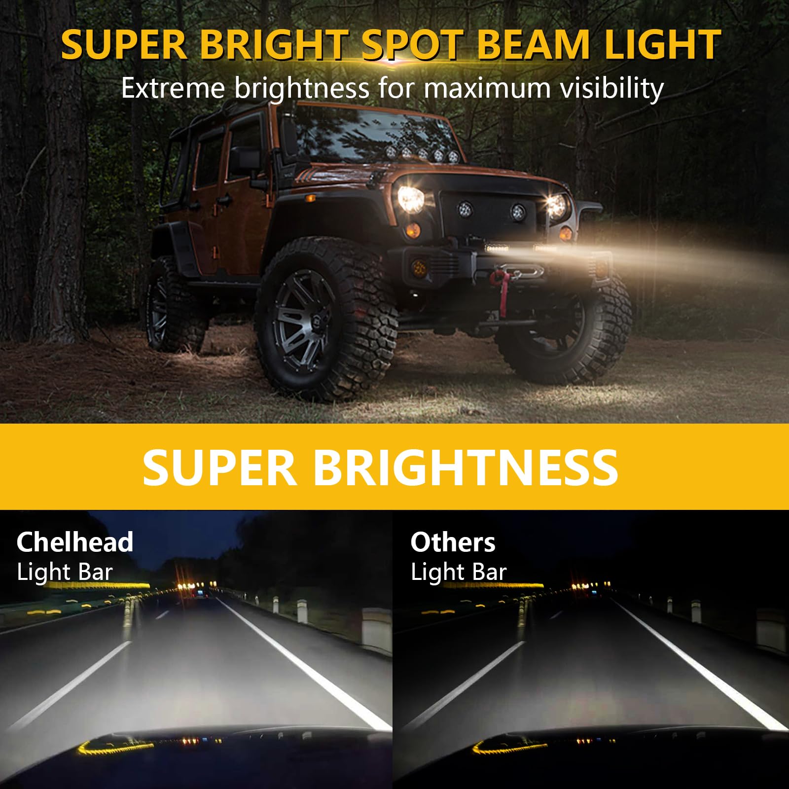 Chelhead Zestaw 2 listew świetlnych LED, 15,2 cm, z wiązką przewodów i przełącznikiem, proste rzędy, światła drogowe z wąską wiązką światła z trybem stałym i stroboskopowym, kompatybilne z