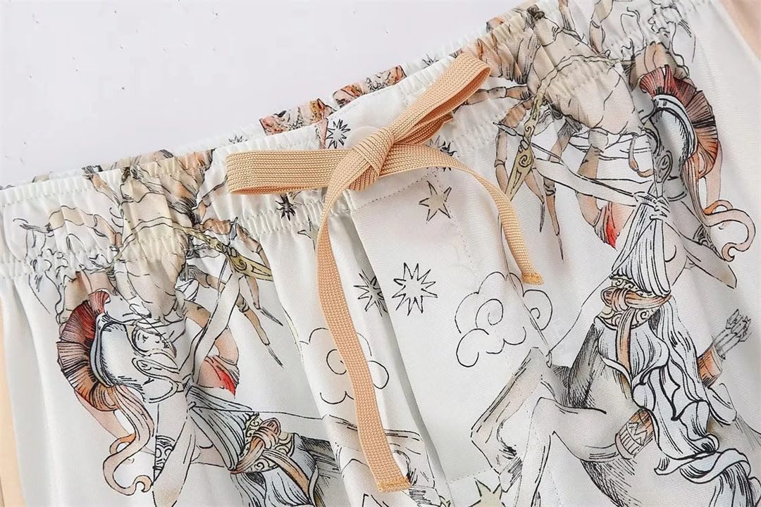 Set da donna Vintage Chic Stampa Set Donna Vestito Manica Lunga Seta Oversize Camicia Gamba Larga Coulisse Pantaloni