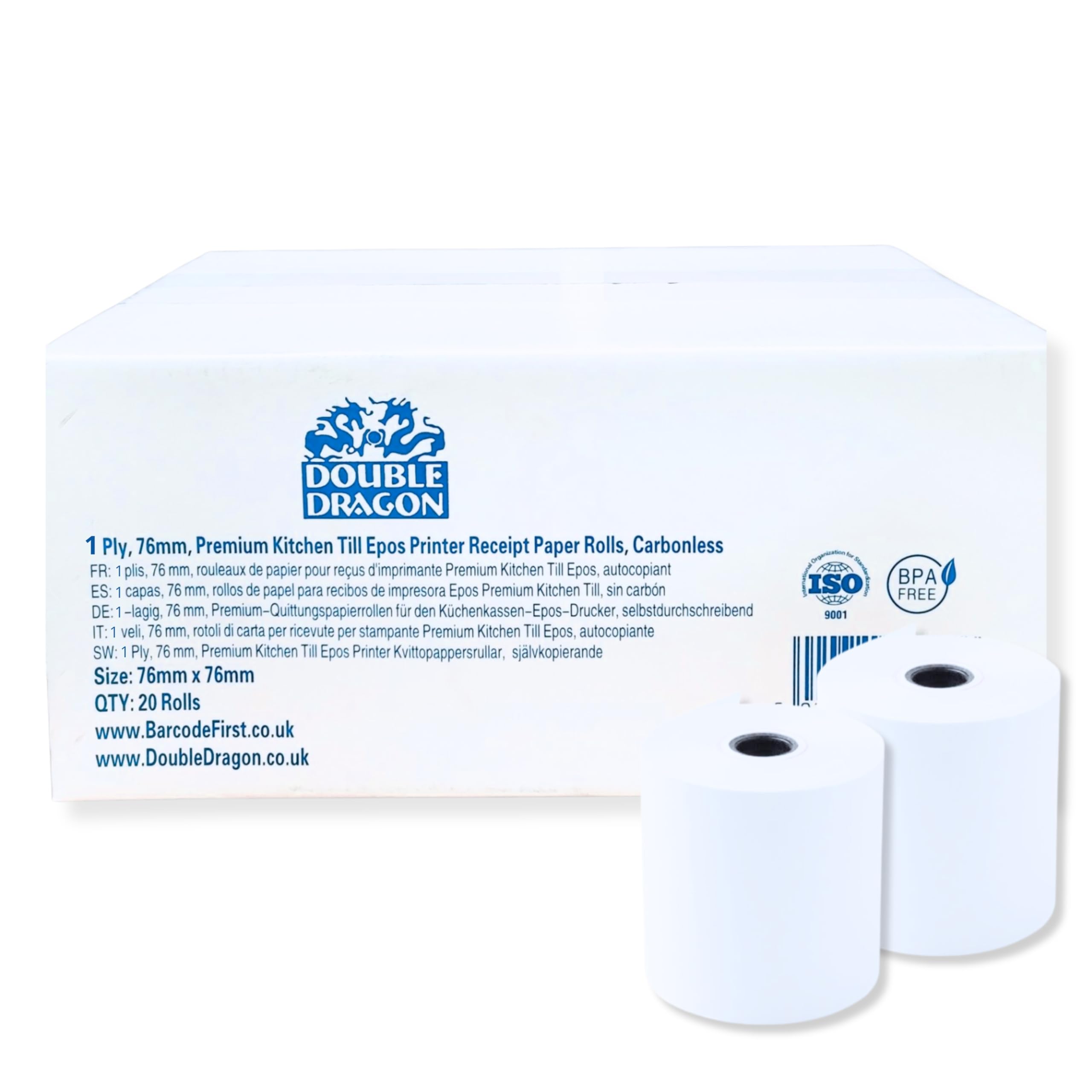 Single Ply Carbonless Premium Paper Rolls, 76x76mm, for Dot-Matrix Impact Kitchen Printer, Printing Calculator, Non-thermal Cash Registers Receipt Printer, Star Clover Bixolon (20 Rolls)