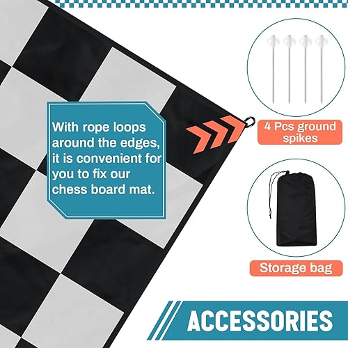 Miniatura 3 de Tapete gigante de nailon para juego de ajedrez de 9 x 9 pies para exteriores con 4 clavos de tierra y bolsa de almacenamiento, compatible con juegos