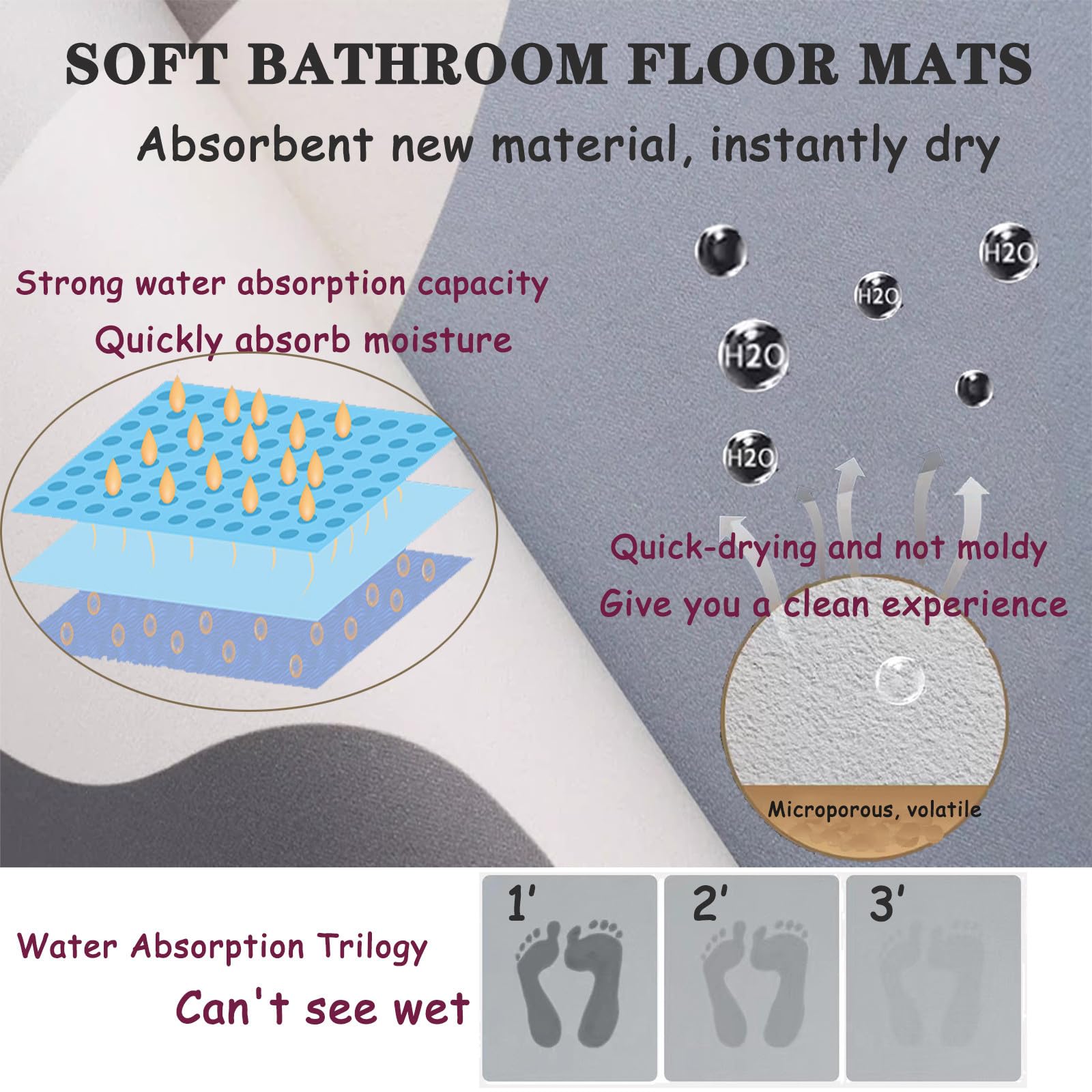 Tapis de Bain Antidérapant 90x150cm Tapis Salle de Bain Diatomite, Tapis Super Absorbant Salle de Bain Doux Sèche Rapide, Tapis Pierre Salle de Bain, Tapis Lavable Tapis de Bain Tradition A190