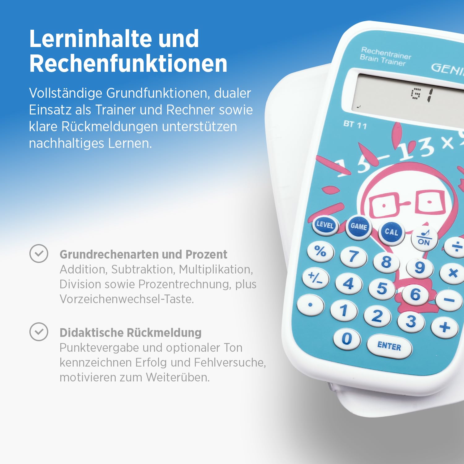 Genie BT11 Calculus Trainer Jeu éducatif 300 000 exercices avec fonction calculatrice de poche et boîtier de protection (Français non garanti)